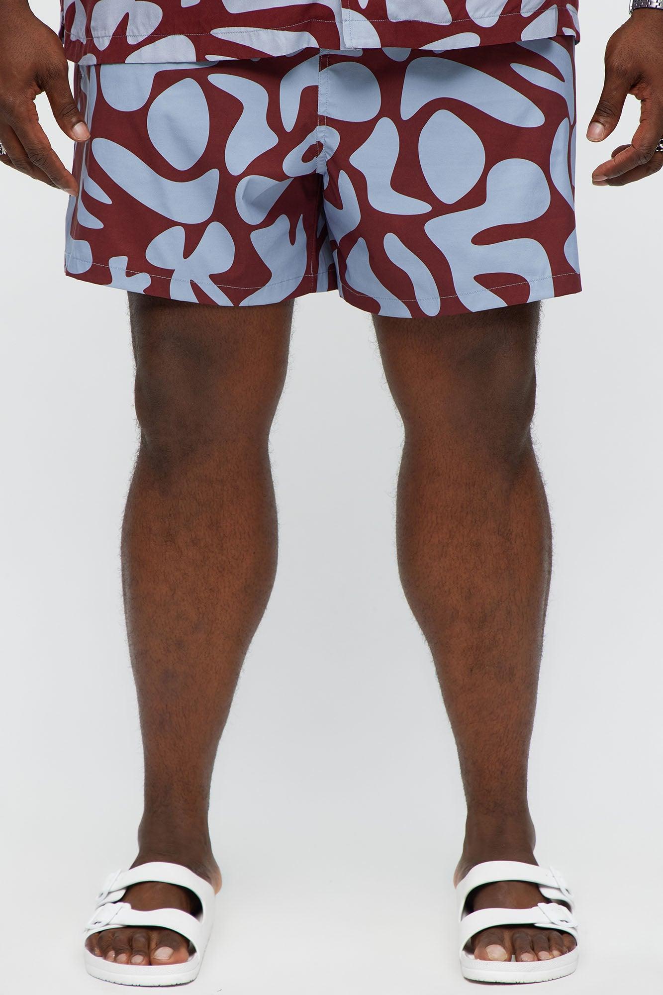 Chateau Abstract Printed Swim Mid Trunk - Burgundy/combo Product Image