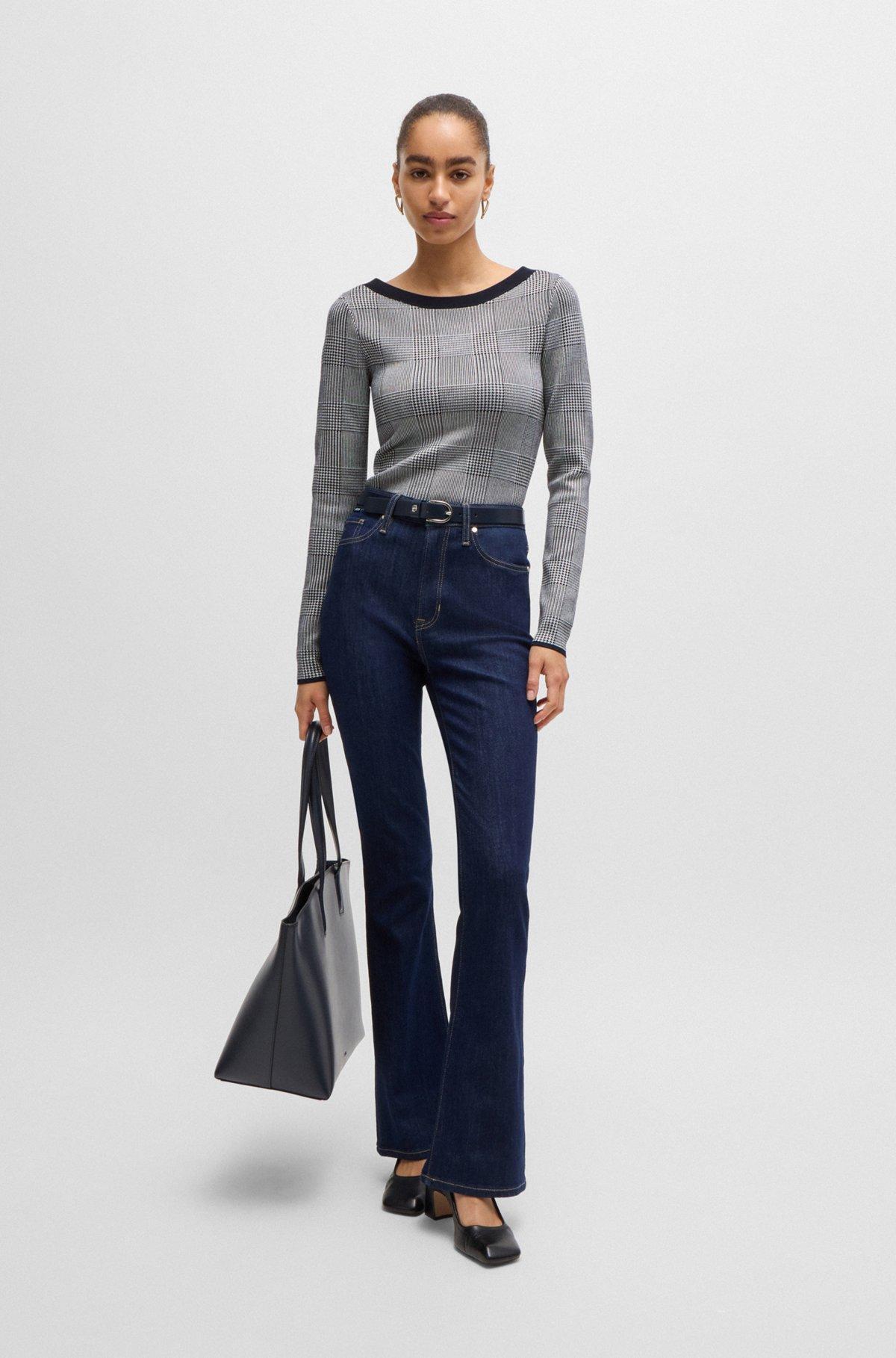 Wide-neck sweater in stretch jacquard Product Image