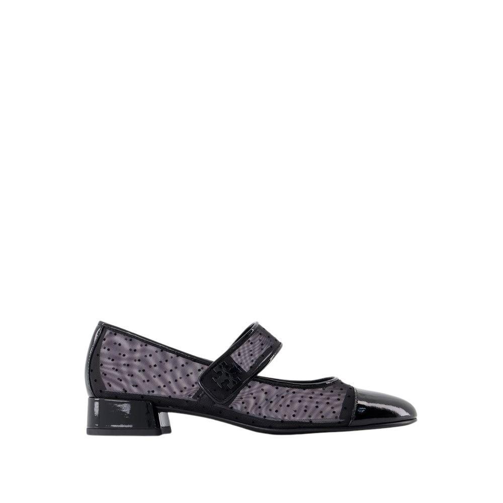 TORY BURCH Mary Jane Cap-toe Polka-dot Mesh Ballerina Flats In Black Product Image