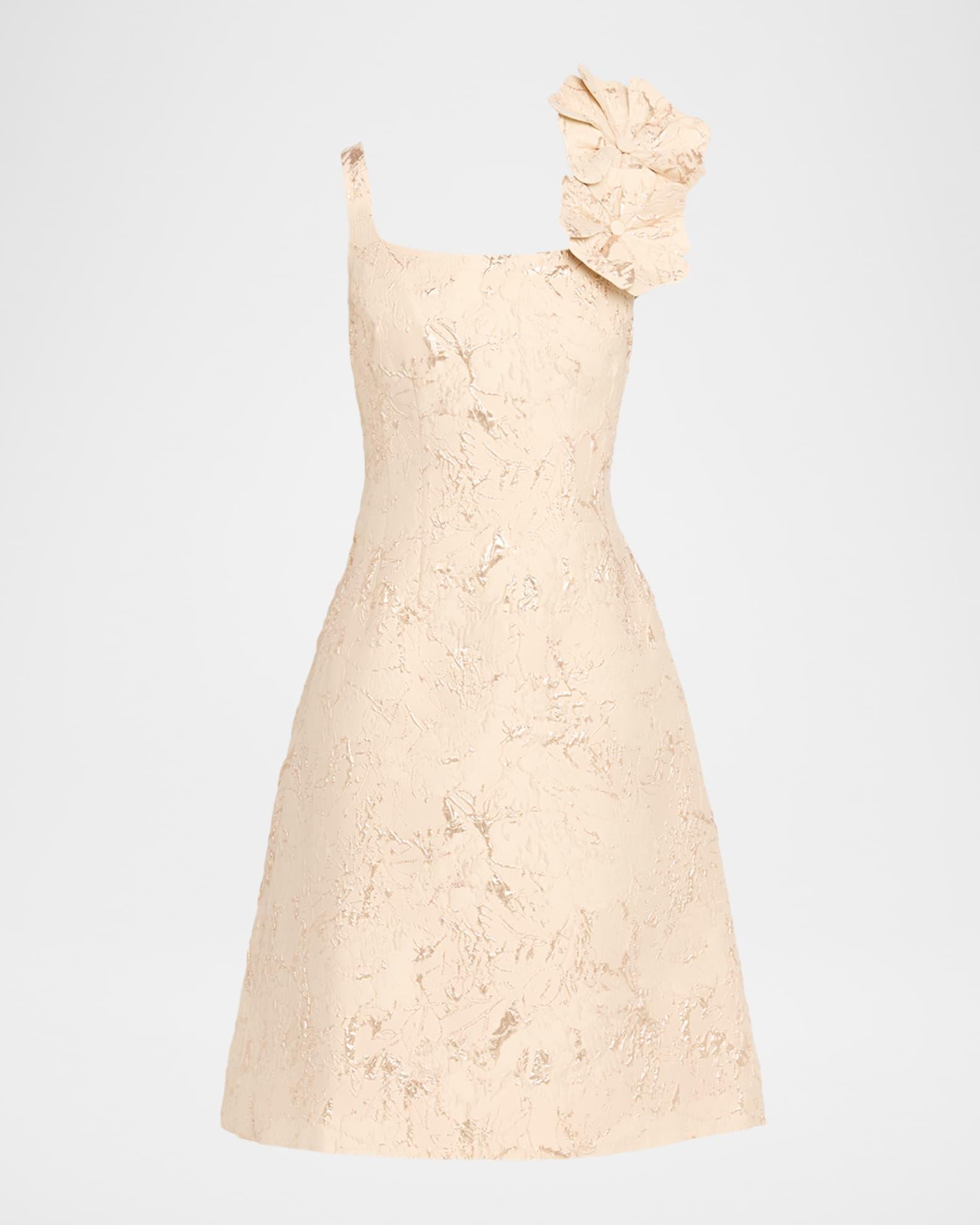 Floral Applique Metallic Jacquard Dress Product Image