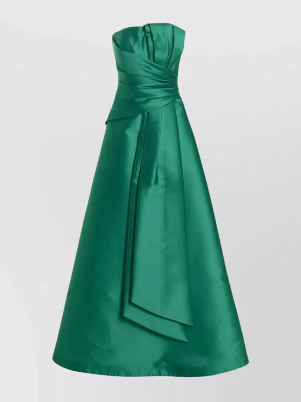ALBERTA FERRETTI Strapless Draped Satin Maxi Dress In Green Product Image