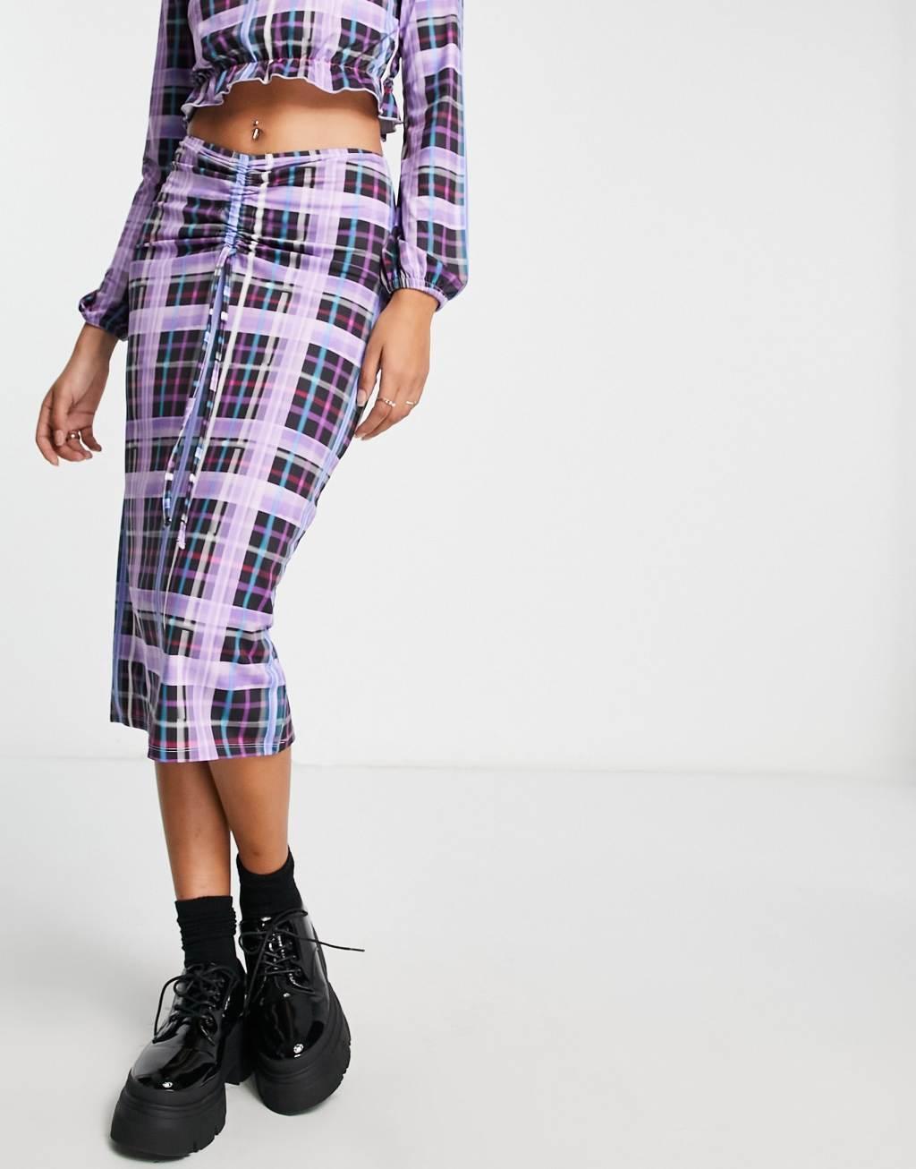 Only Exclusive ruched detail midi skirt Product Image