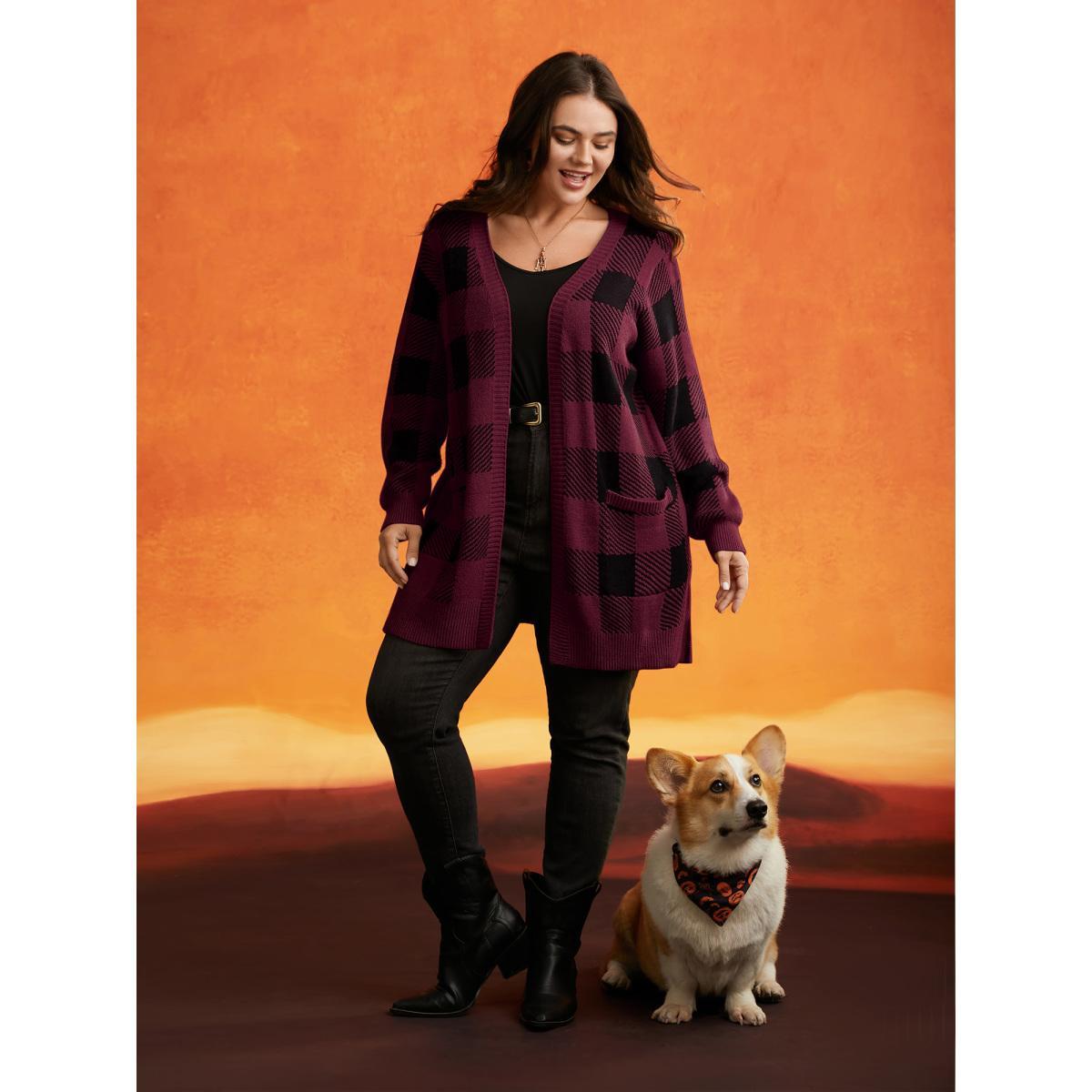 Plus Size Supersoft Essentials Plaid Open Cardigan Burgundy Women Casual Loose Long Sleeve Everyday Cardigans BloomChic 14-16/1X Product Image