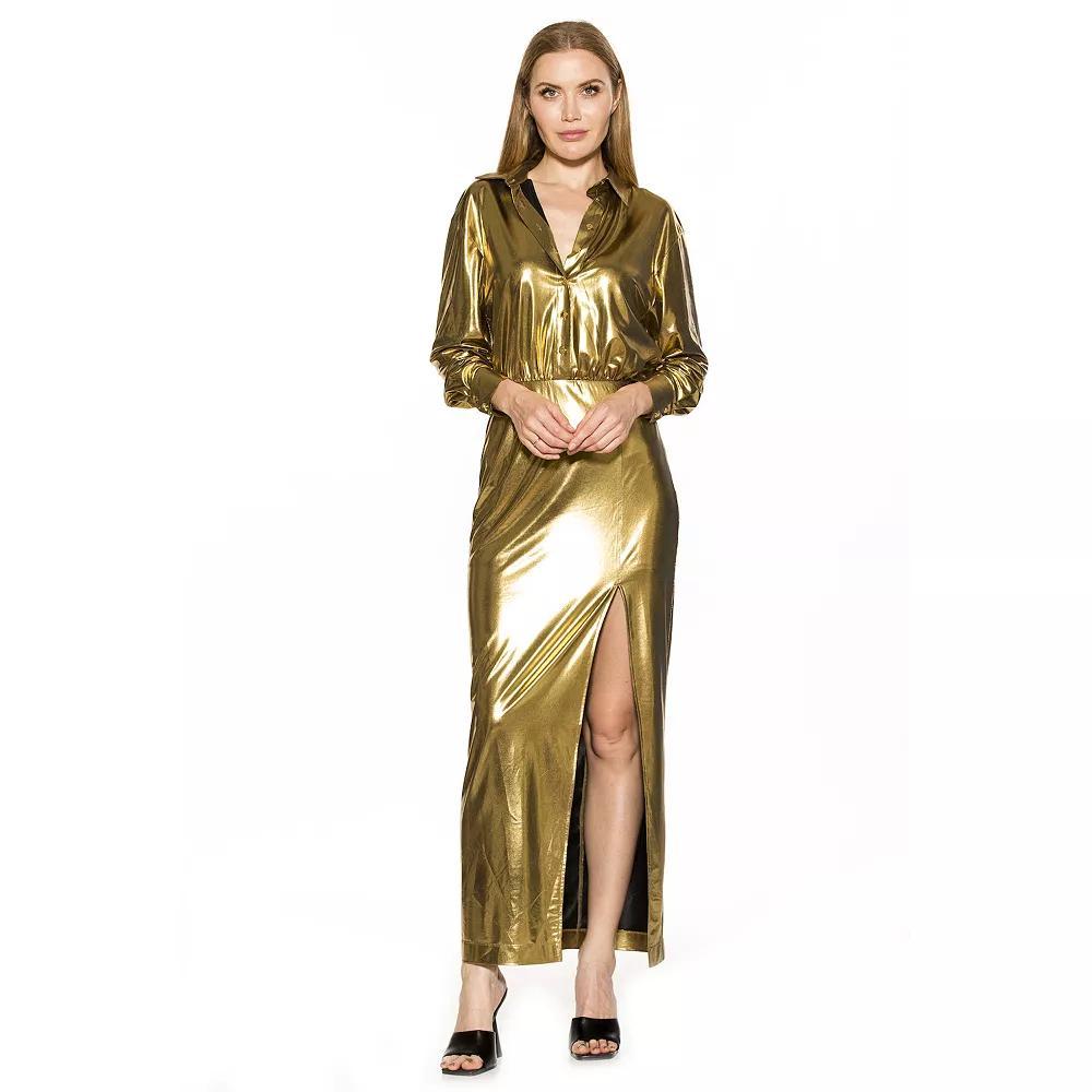 Women's ALEXIA ADMOR Rae Long Sleeve Button Down Maxi Dress, Size: XS, Gold Product Image