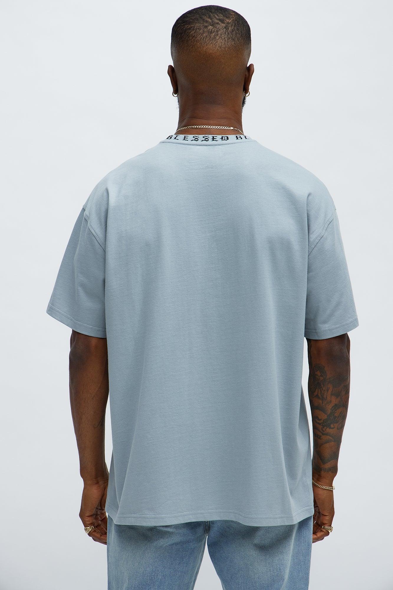Short Sleeve Blessed Graphic Collar Tee - Grey Product Image