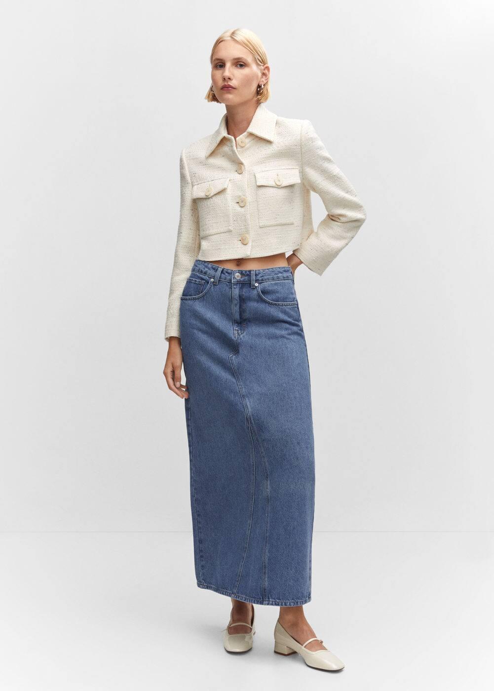 Mango raw hem detail denim maxi skirt Product Image
