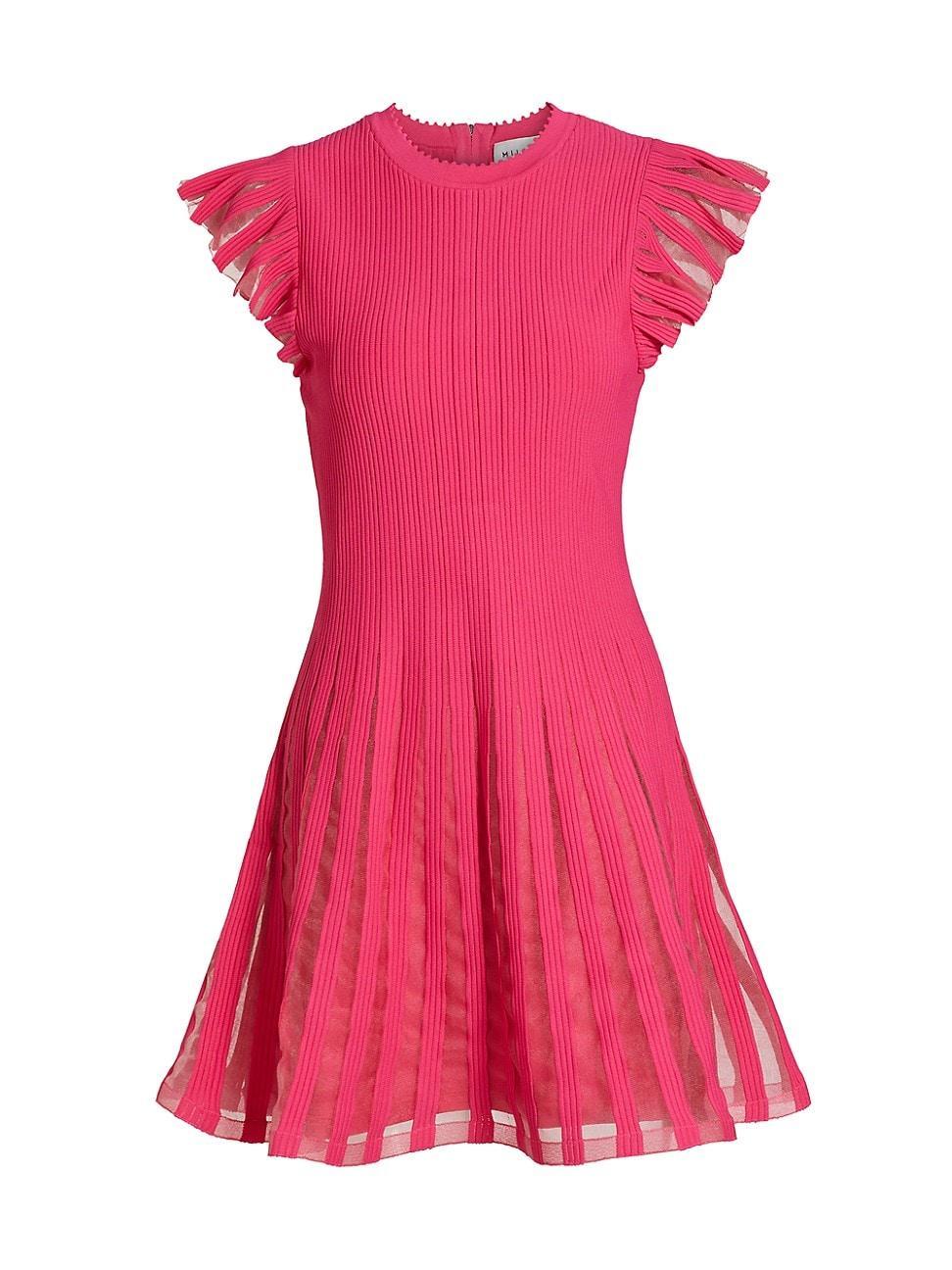 Womens Sheer Godet Flutter-Sleeve Minidress Product Image