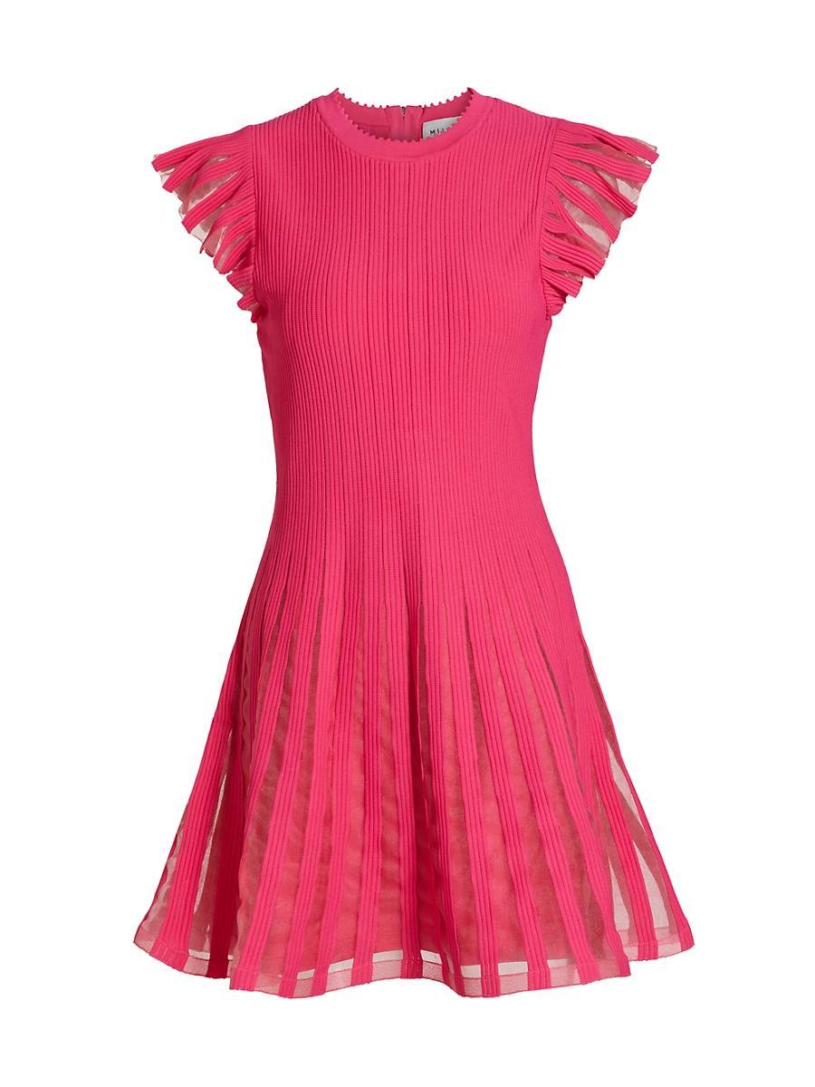 Womens Sheer Godet Flutter-Sleeve Minidress Product Image