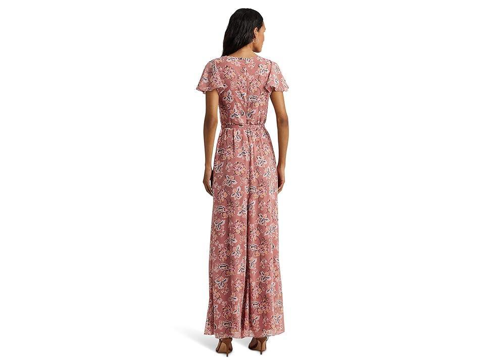 Lauren Ralph Lauren Floral Belted Flutter-Sleeve Gown Multi) Women's Dress Product Image