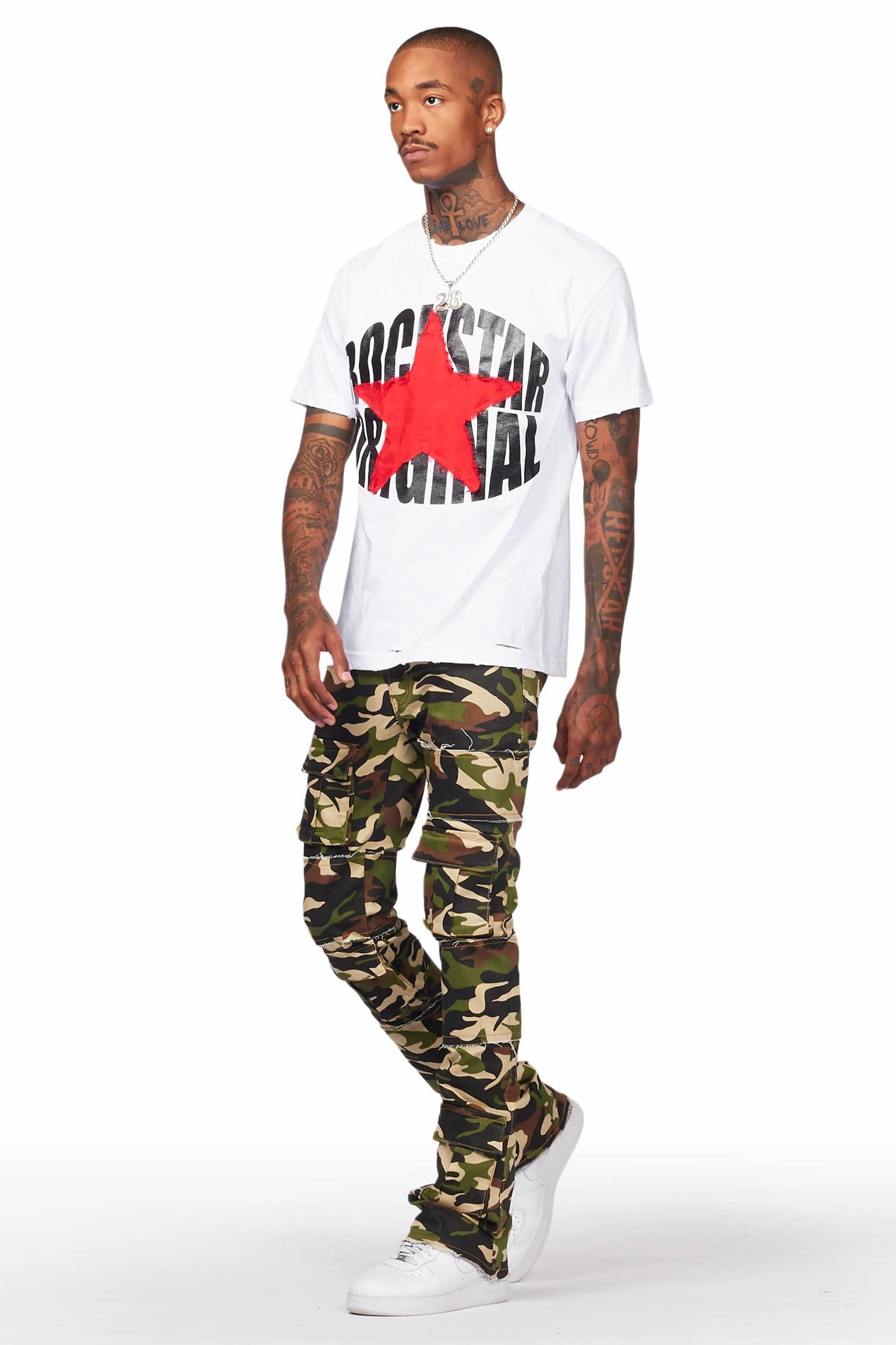 Duggar Green Camo Cargo Stacked Flare Jean Male Product Image