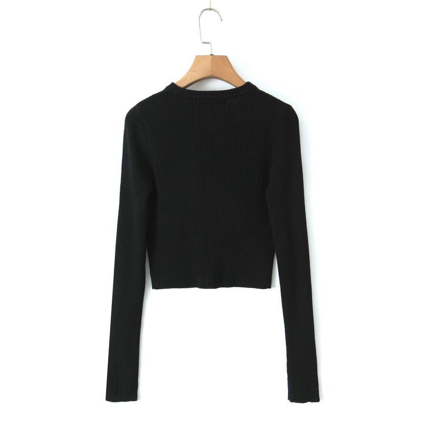 Crew Neck Embroidered Crop Cardigan Product Image
