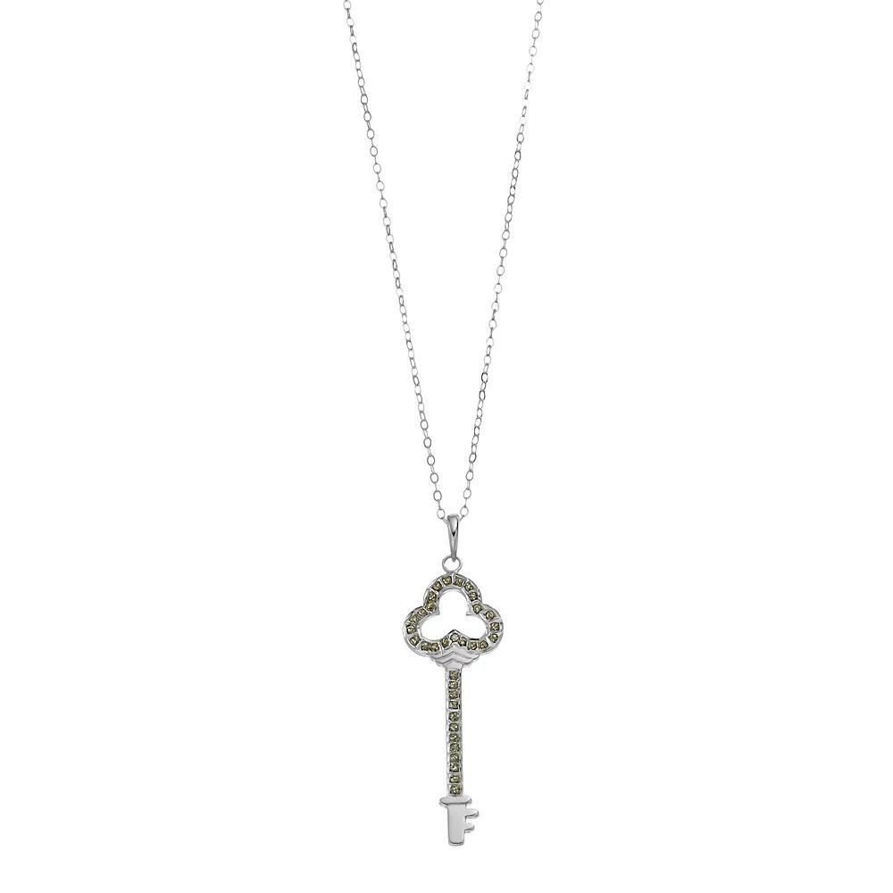 Diamond Mystique Platinum Over Silver & Diamond Accent Key Pendant Necklace, Women's, Size: 18", White Over Silver Product Image