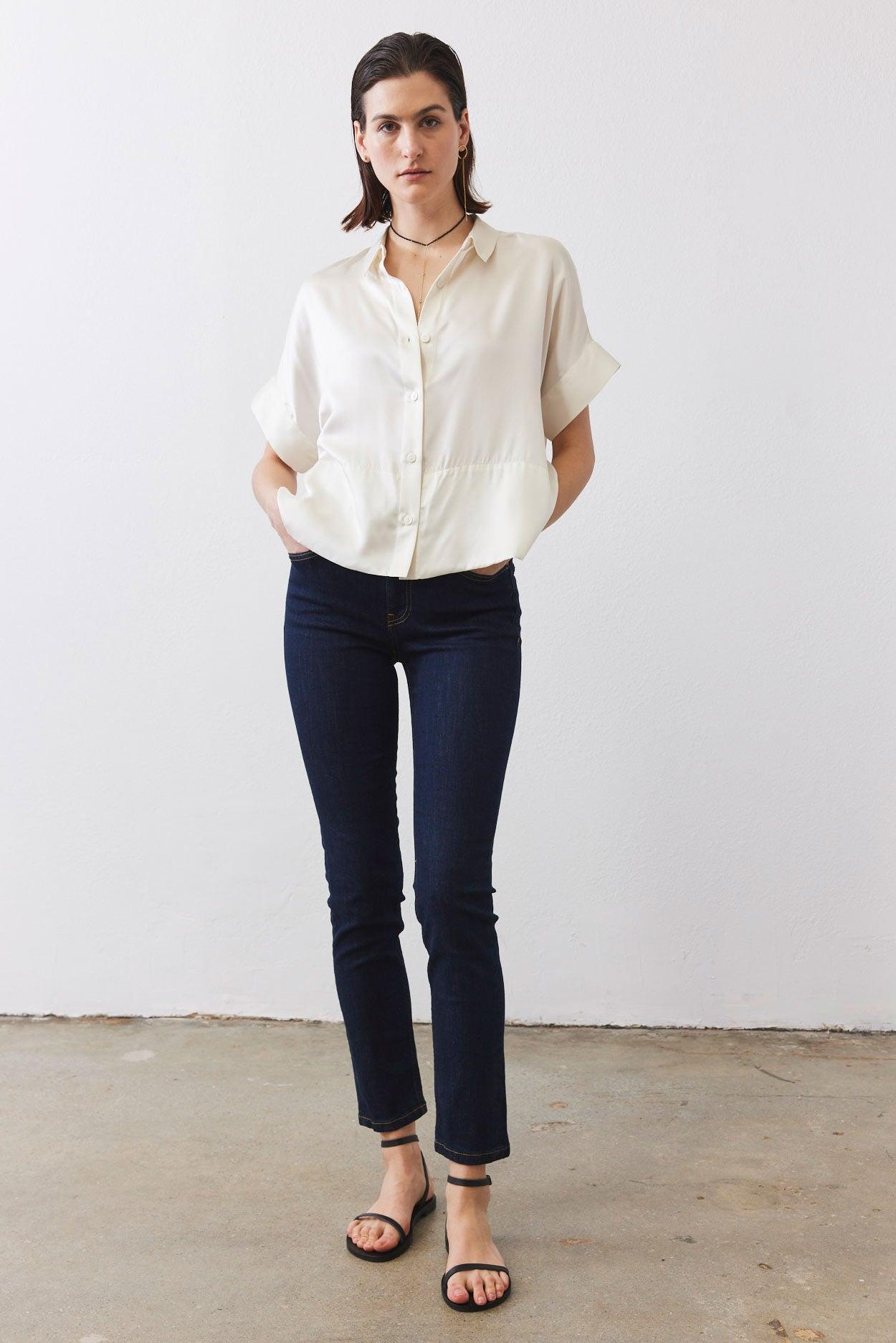 Boxy Washable Silk Cropped Blouse Product Image