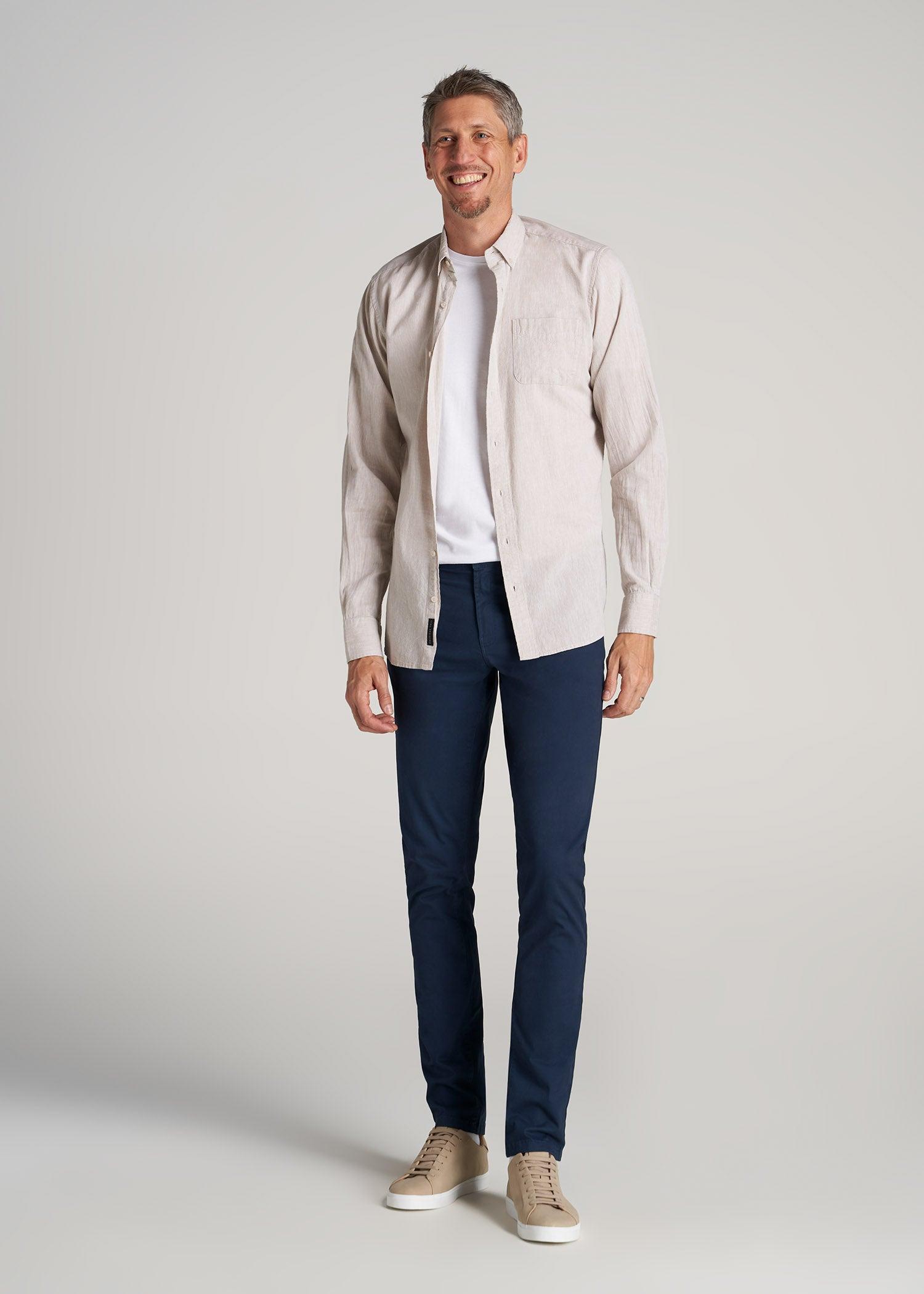 Carman TAPERED Fit Five Pocket Pants for Tall Men in Soft Beige Product Image