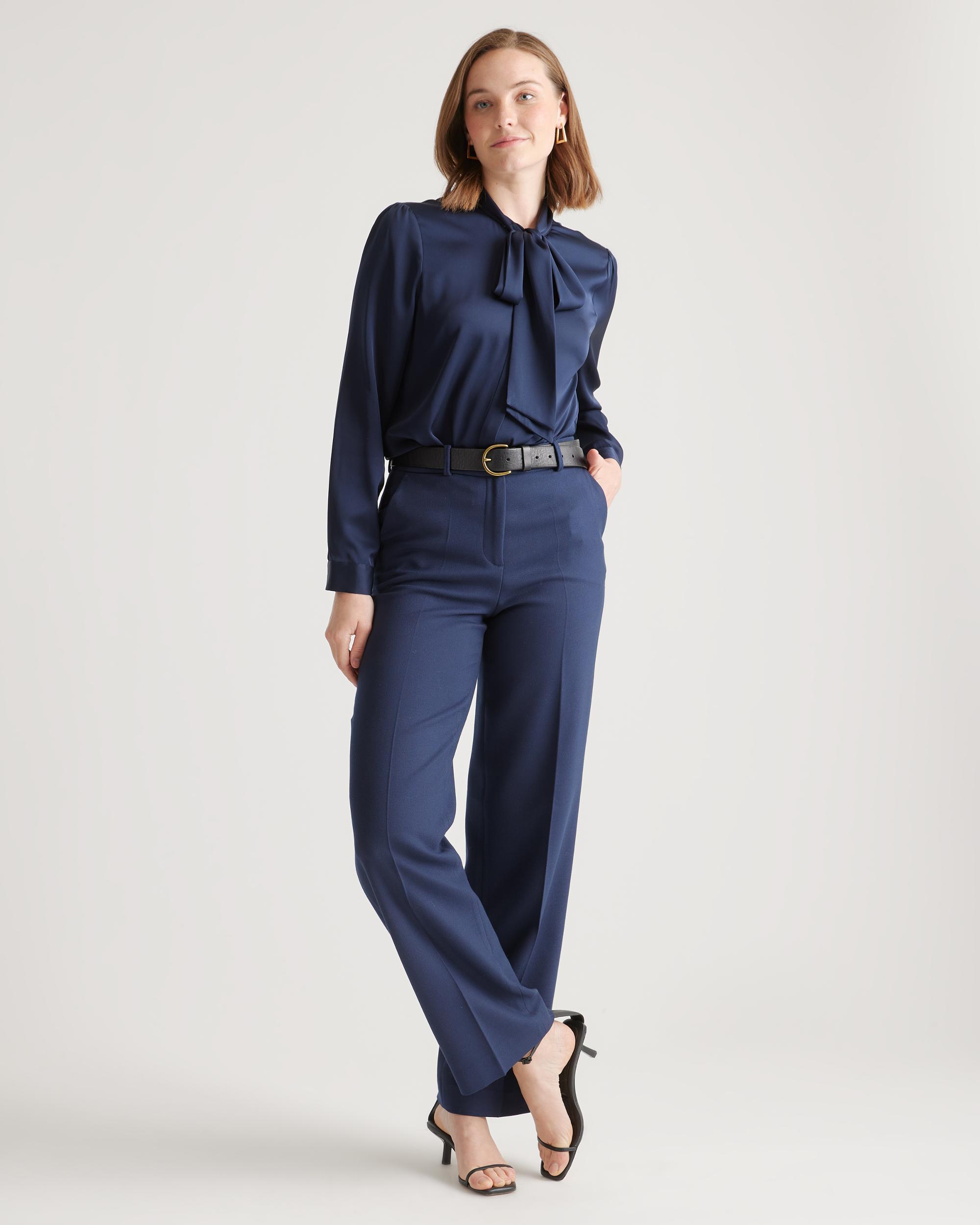 Quince | Women's Washable Stretch Silk Tie Neck Blouse Product Image
