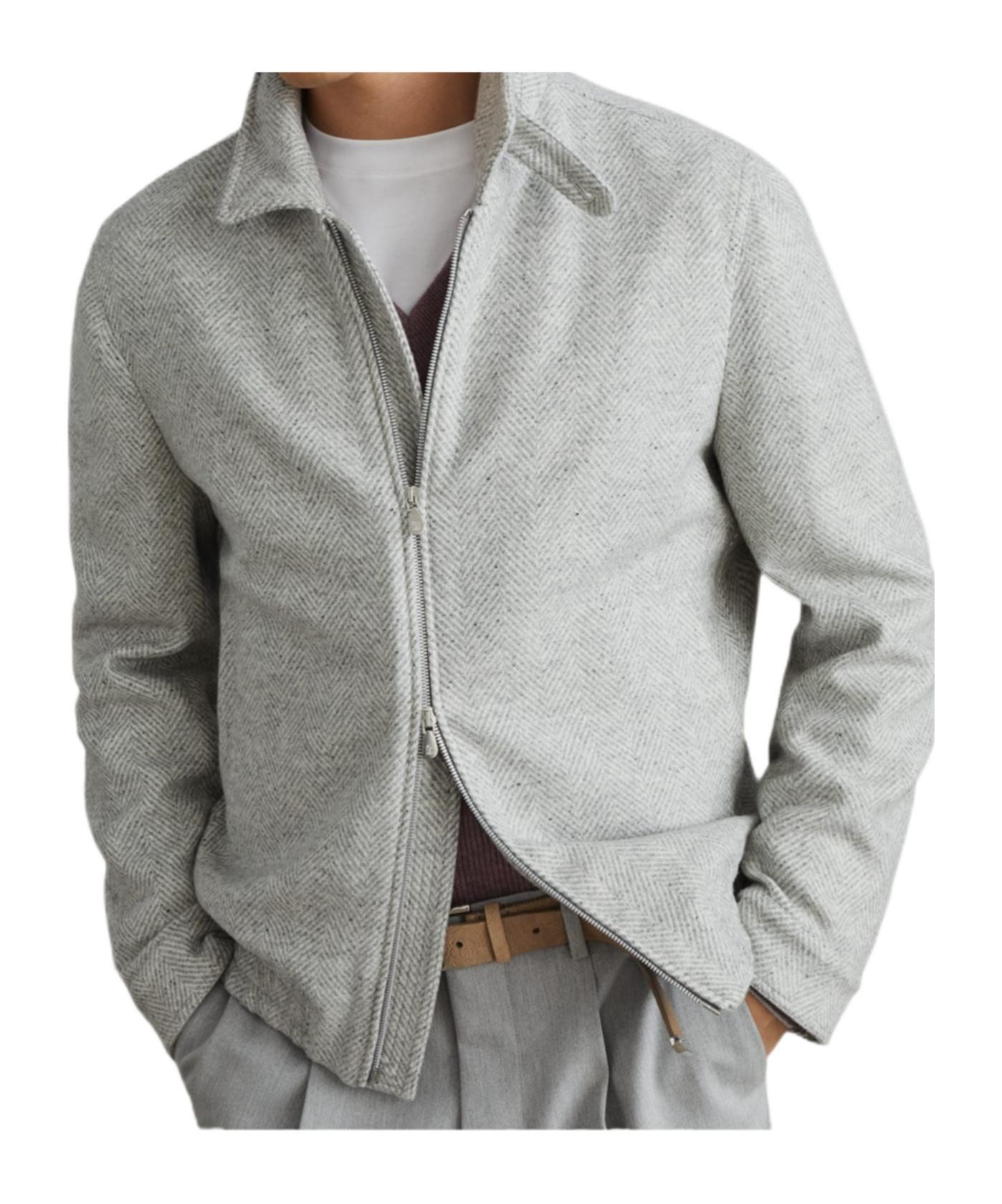 BRUNELLO CUCINELLI Wool-silk-cashmere Bomber Jacket In Pearl Grey Product Image