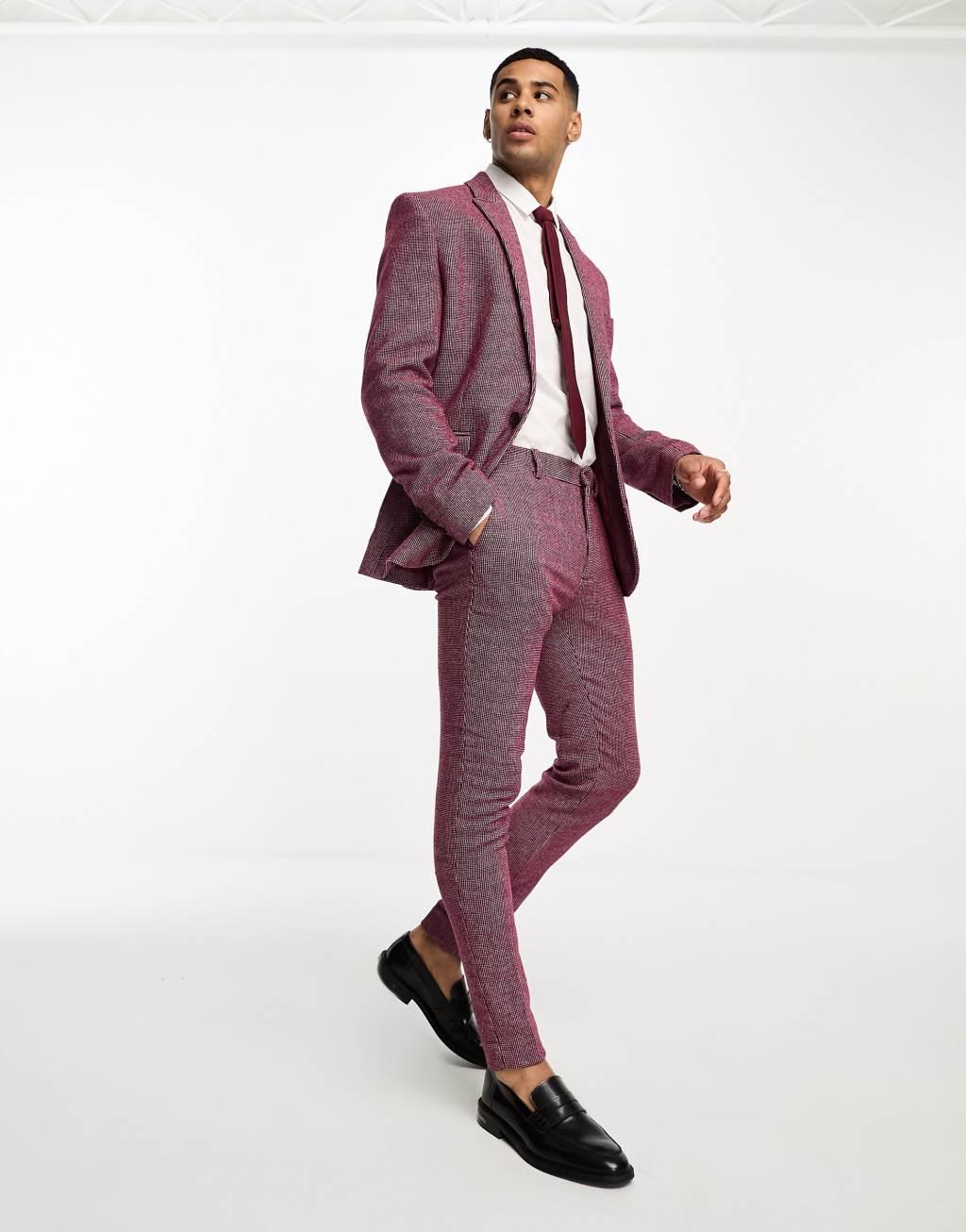 ASOS DESIGN Wedding super skinny wool mix puppytooth suit jacket Product Image
