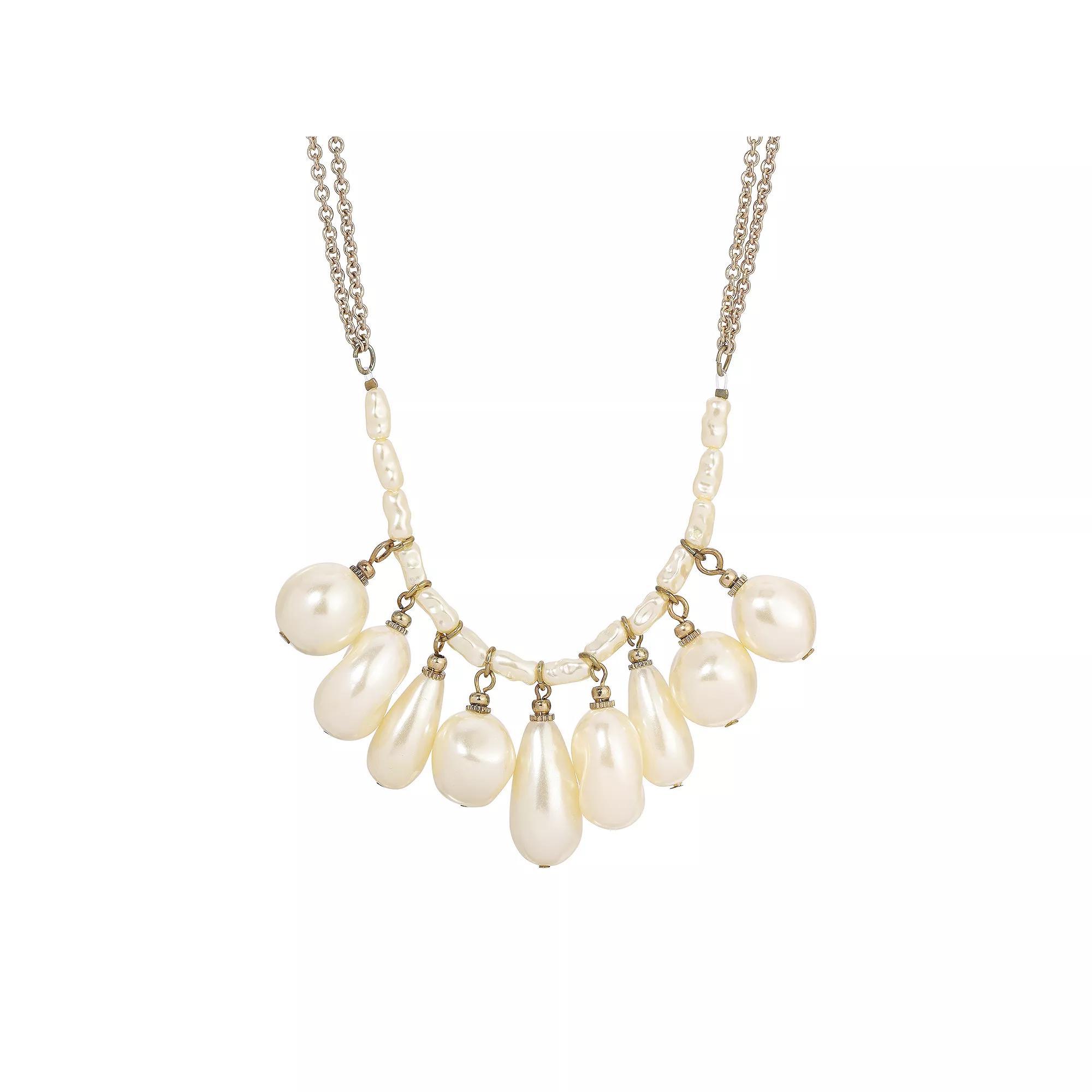 1928 Gold Tone Simulated Pearl Multi Drop Necklace, Womens, White Product Image