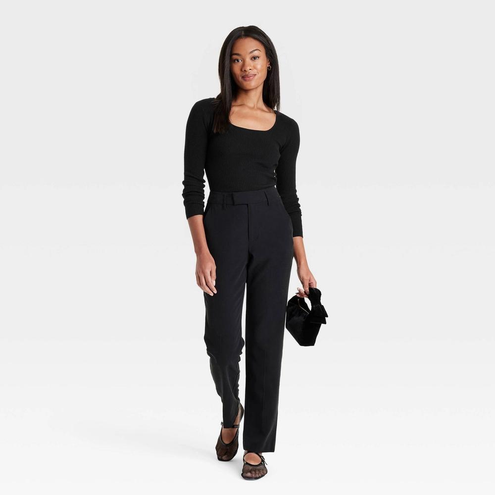 Womens Square Neck Pullover Sweater - A New Day Black L Product Image