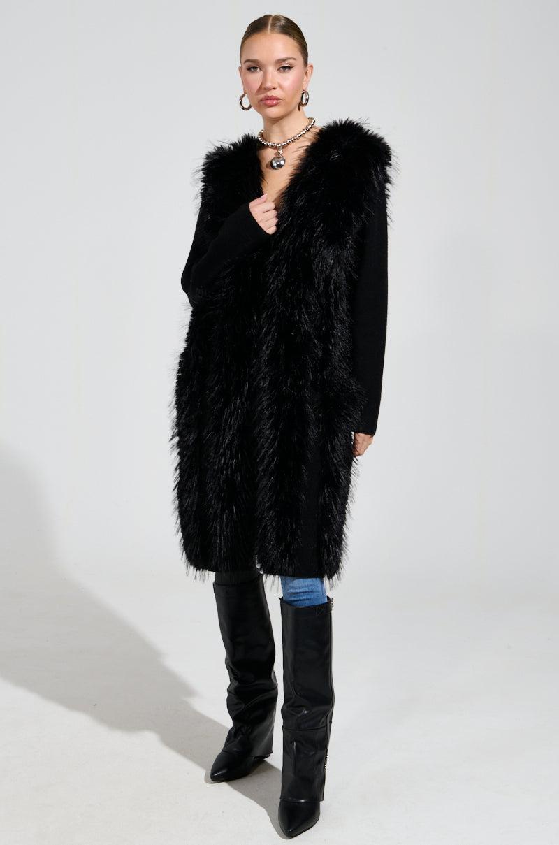SASHA FIERCE LONG FUR TRIM CARDIGAN Product Image