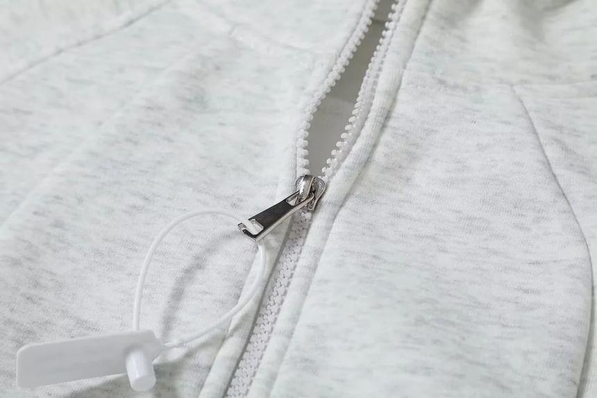 Hooded Plain Zip-Up Jacket Product Image