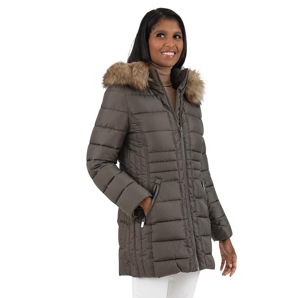 Women's Fleet Street Faux Fur Trimmed Hooded Puffer Coat, Size: Large, Green Product Image