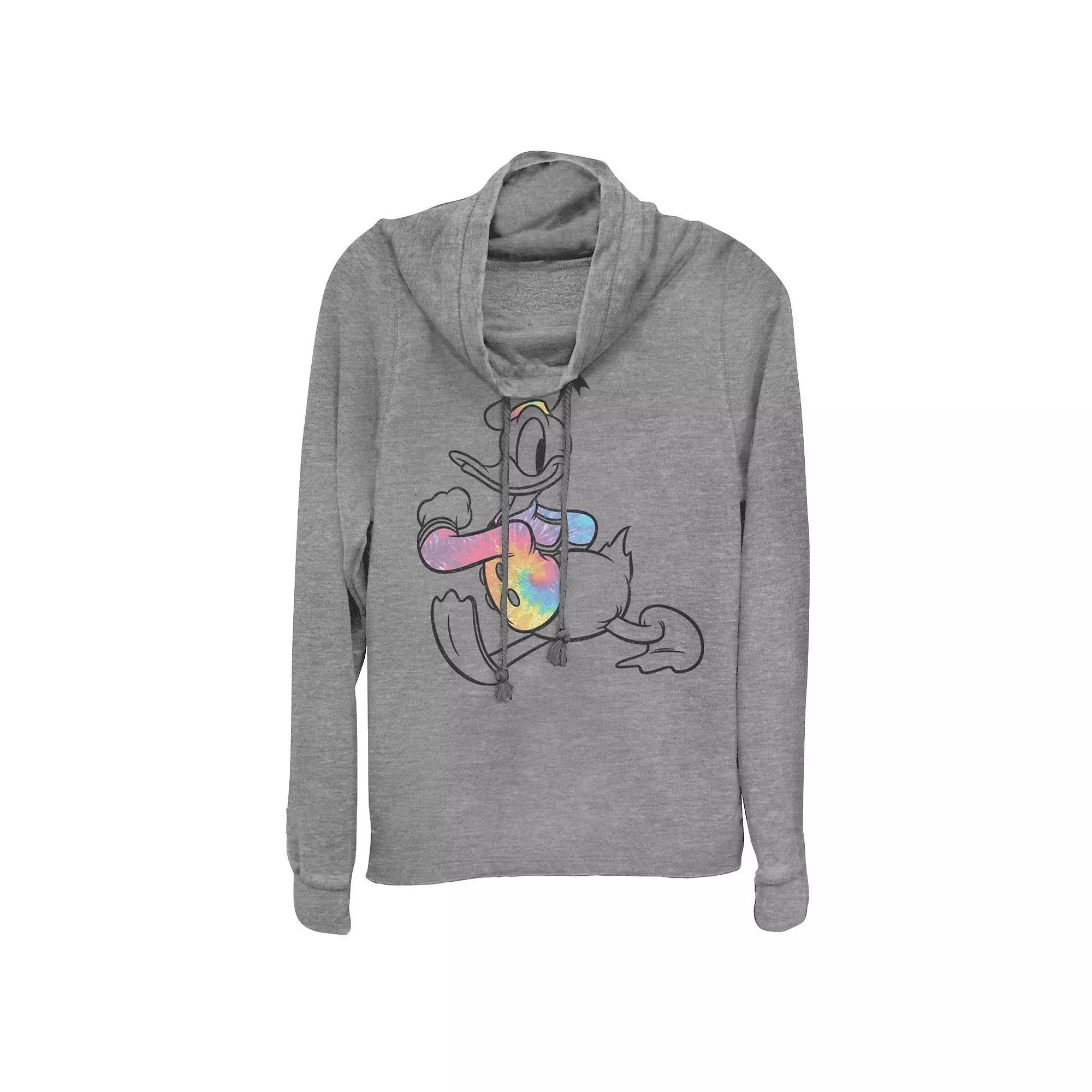 Disney's Donald Duck Juniors' Strut Tie-Dye Cowlneck Graphic Lightweight Long Sleeve, Girl's, Size: Medium, Gray Grey Product Image