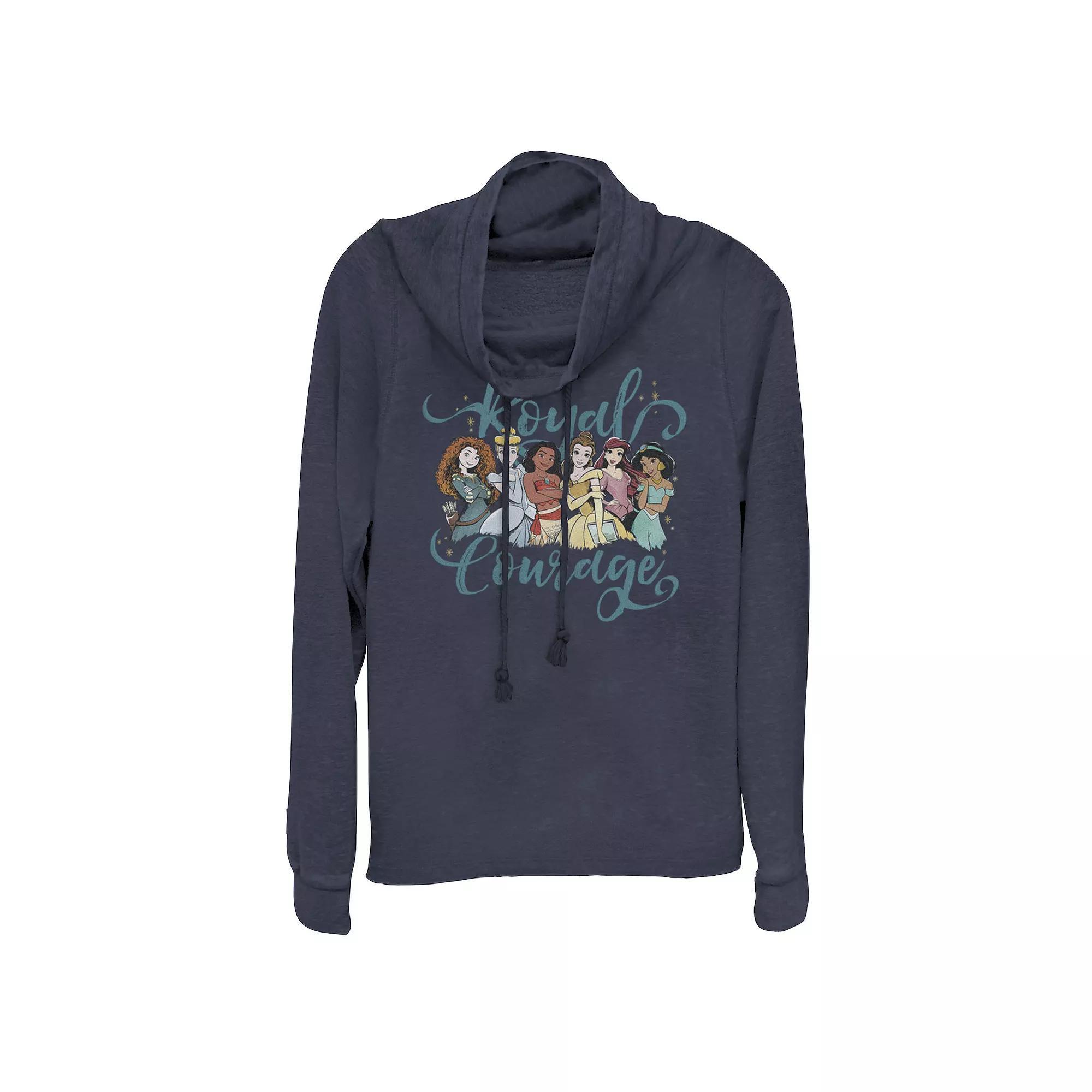 Disney Princesses Royal Courage Group Sketch Juniors' Cowlneck Graphic Lightweight Long Sleeve, Girl's, Size: 4XL, Blue Product Image