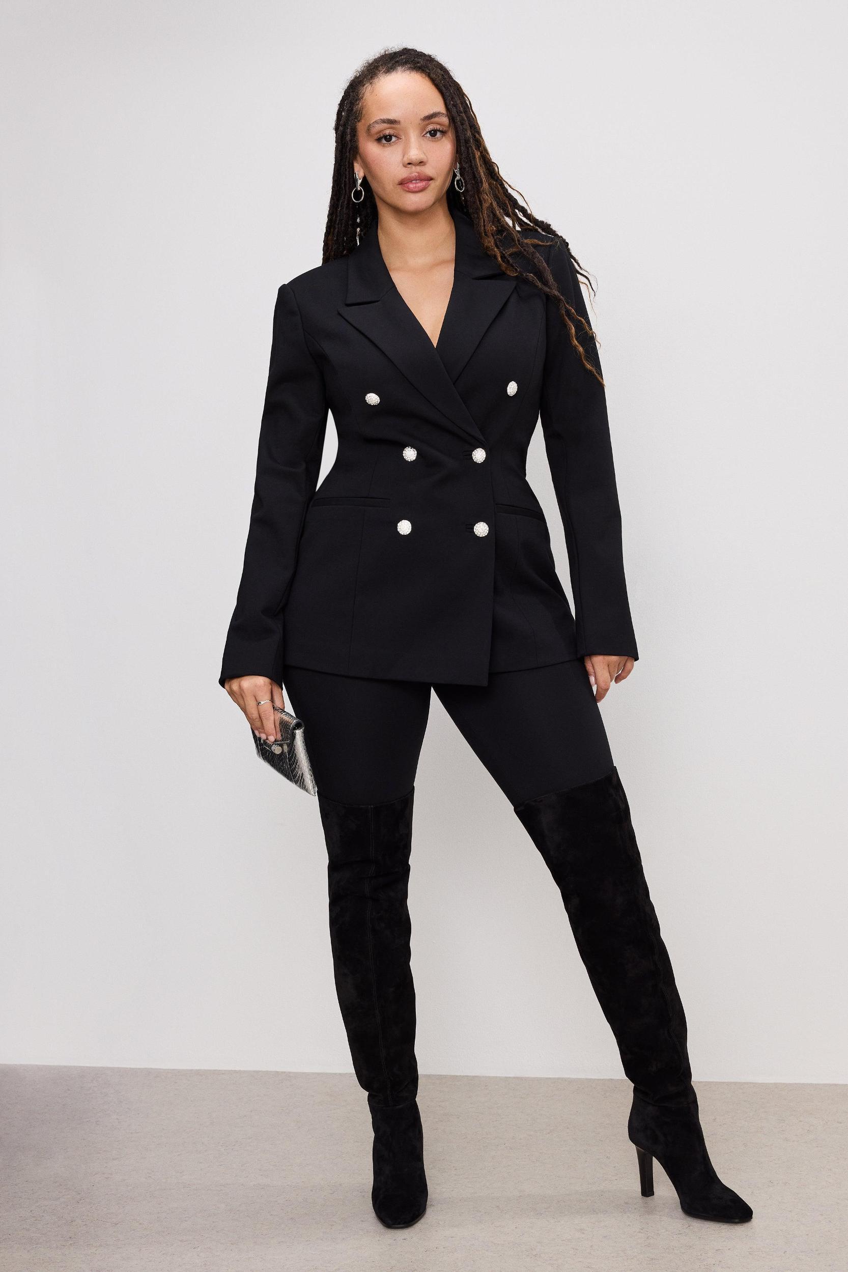 PONTE DOUBLE BREASTED BLAZER | BLACK001 Product Image