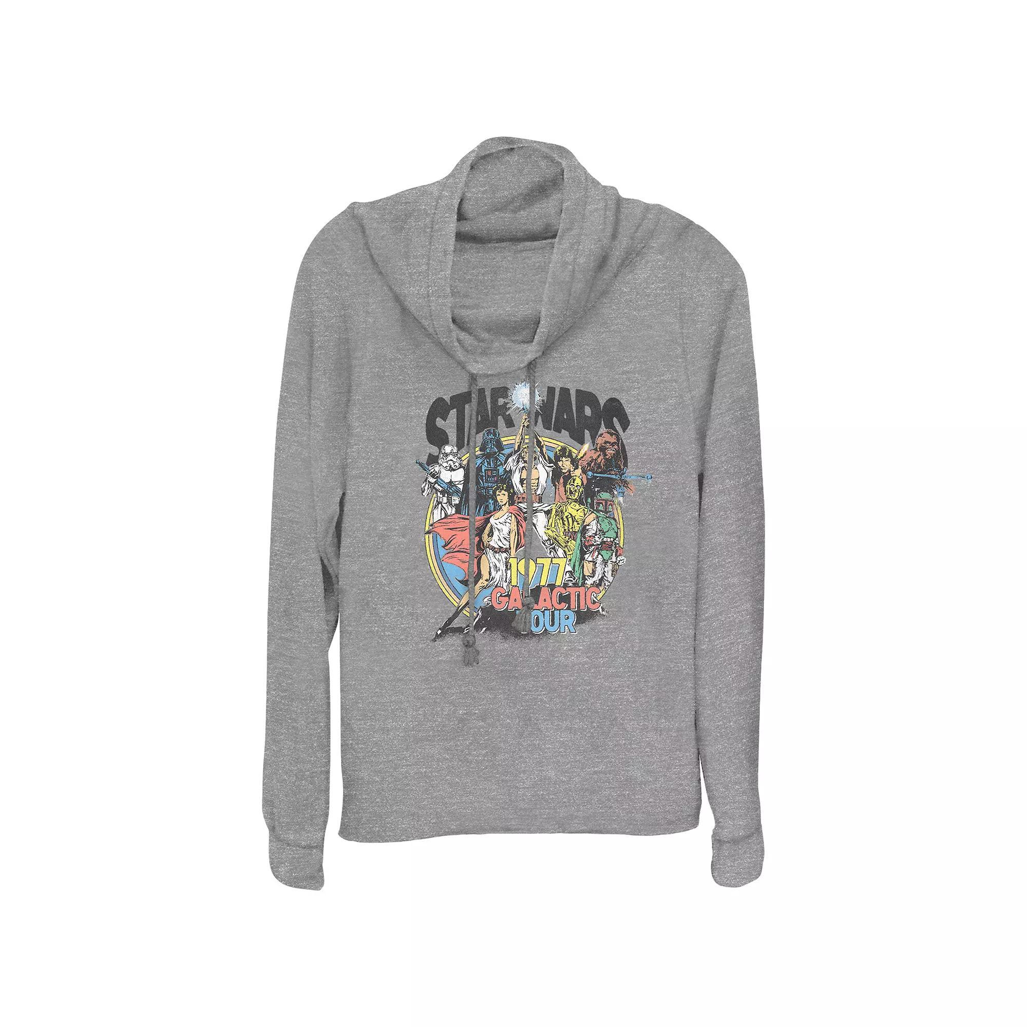Women's Star Wars 1977 Galactic Tour Poster Cowlneck Graphic Lightweight Long Sleeve, Girl's, Size: Small, Gray Grey Product Image