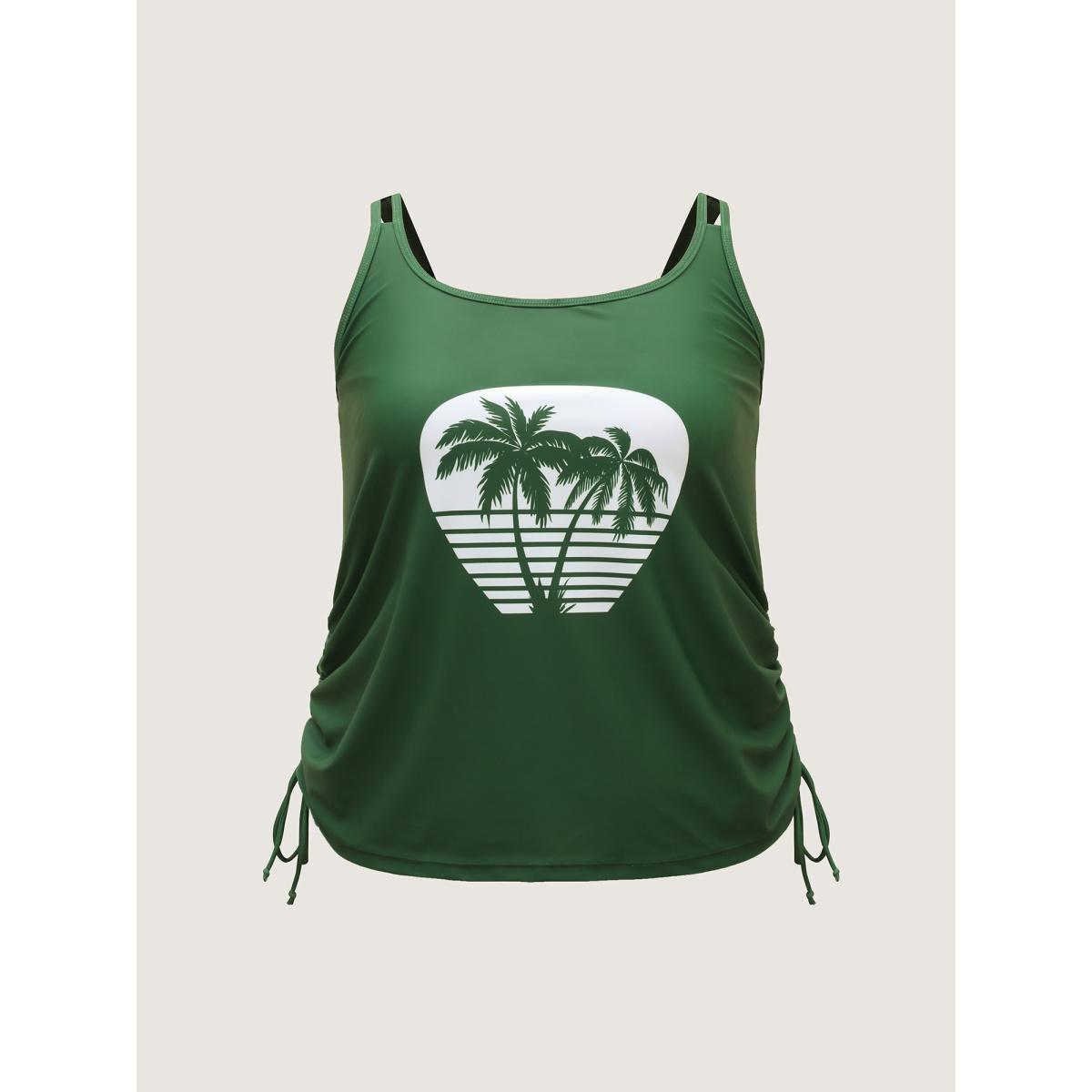 Plus Size Tropical Invite Drawstring Swim Top Women's Swimwear ArmyGreen Beach Cut-Out High stretch Bodycon U-neck Curve Swim Tops BloomChic 26/4X Product Image