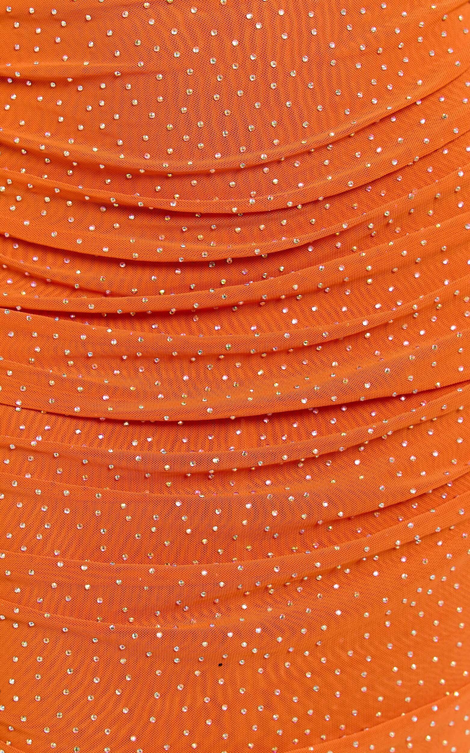 Raphaelle Two Piece Set - Ruched Bodycon Top And Midi Skirt Set in Orange Product Image