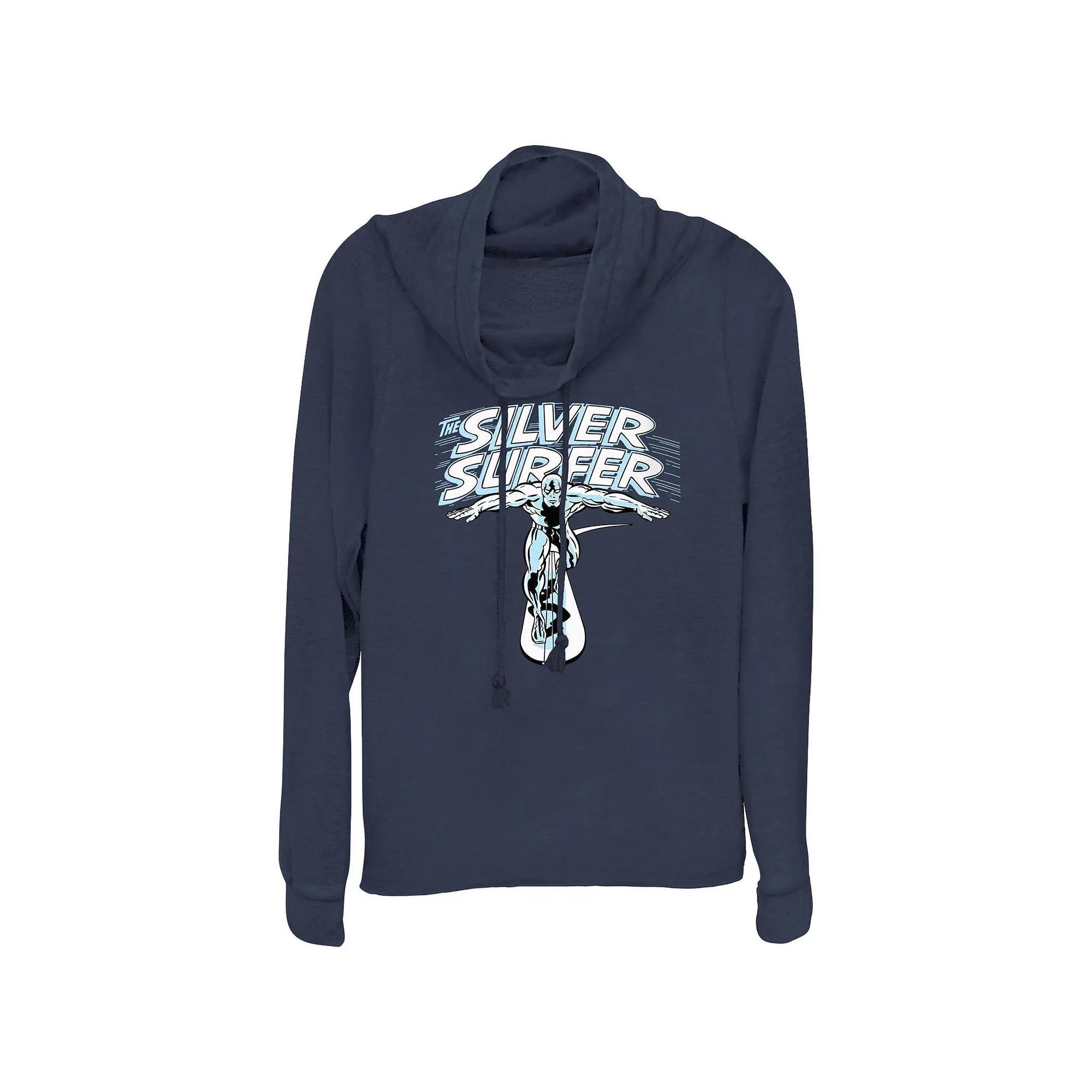 Plus Size Marvel Fantastic Four The Silver Surfer Poster Cowlneck Graphic Lightweight Long Sleeve, Women's, Size: 1XL, Blue Product Image
