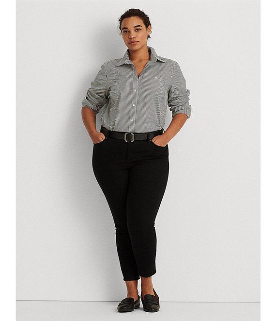 Lauren Ralph Lauren Plus Size Easy Care Striped Print Point Collar Shirttail Hem Long Sleeve Shirt Product Image
