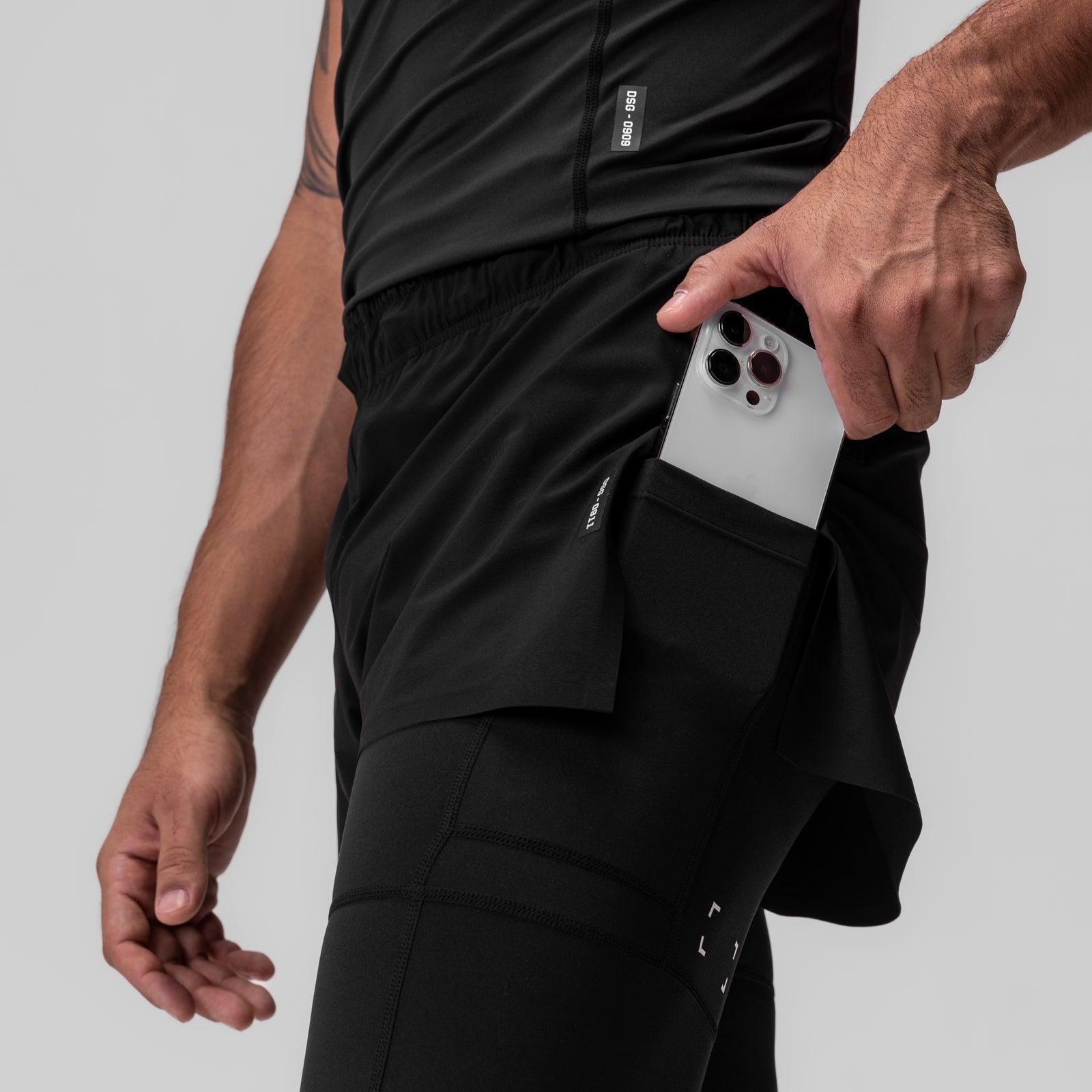 0911. Tetra-Lite® 2-in-1 High Split Legging Short - Black "Cyber"/Black Product Image