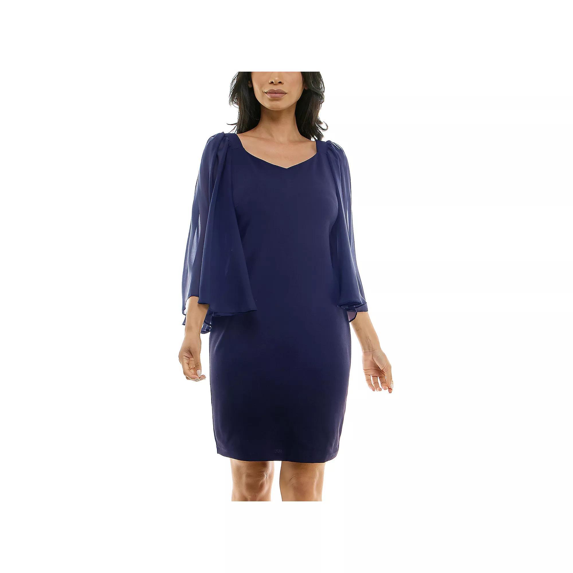 Women's Nina Leonard Batwing Chiffon Sleeve Sweetheart Neck Mini Sheath Dress, Size: Large, Blue Product Image