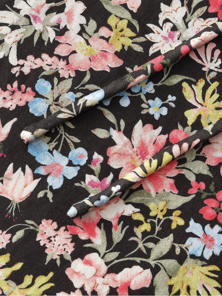Cotton Puff Sleeve Drawstring Waist Floral Print Women Midi Dress Product Image