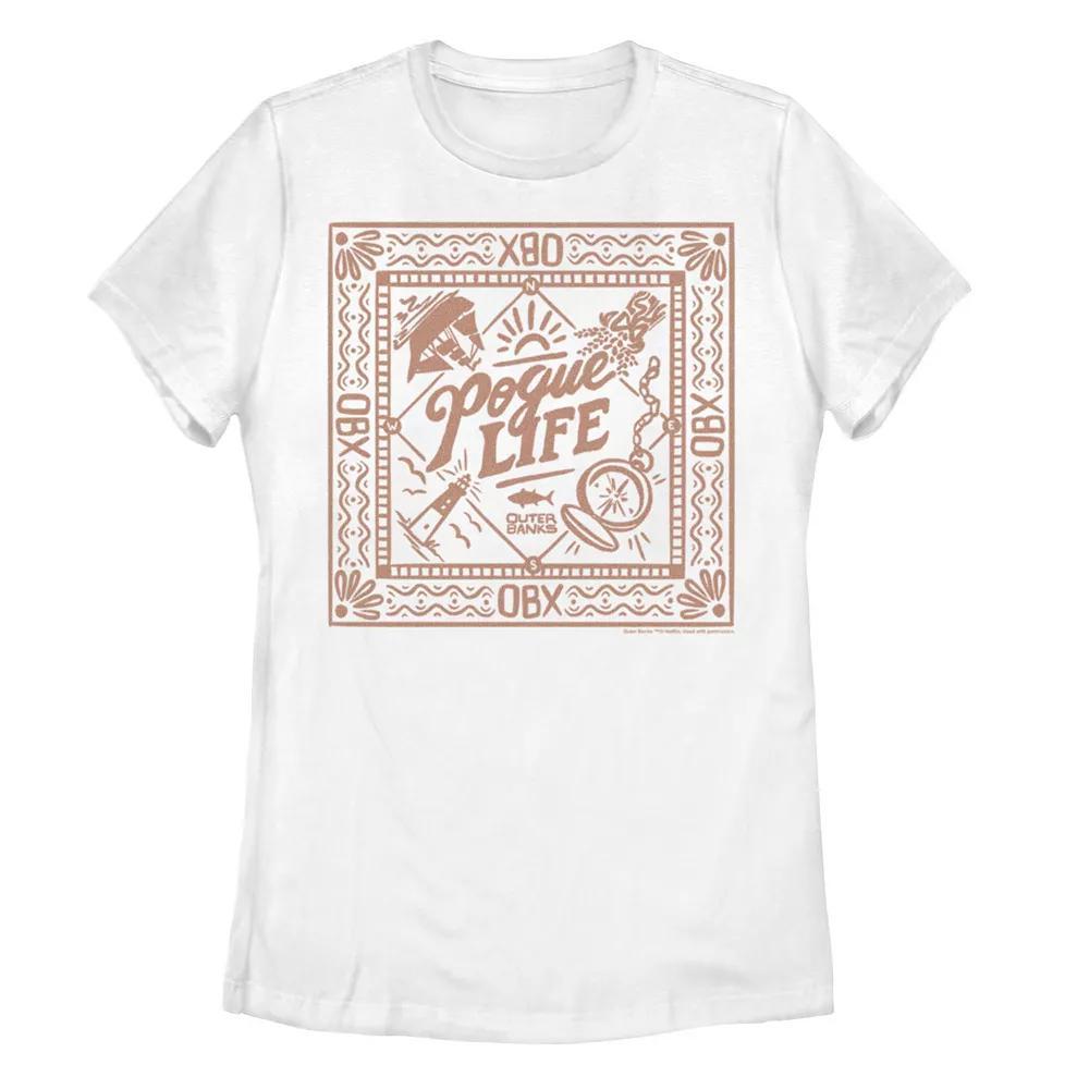 Juniors' Outer Banks Pogue Life Bordered Logo Tee, Girl's, Size: Large, White Product Image