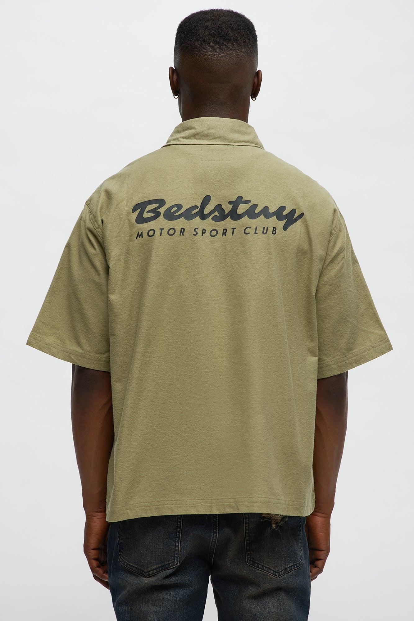 Cropped Bedstuy Patch Button Up Shirt - Olive Male Product Image