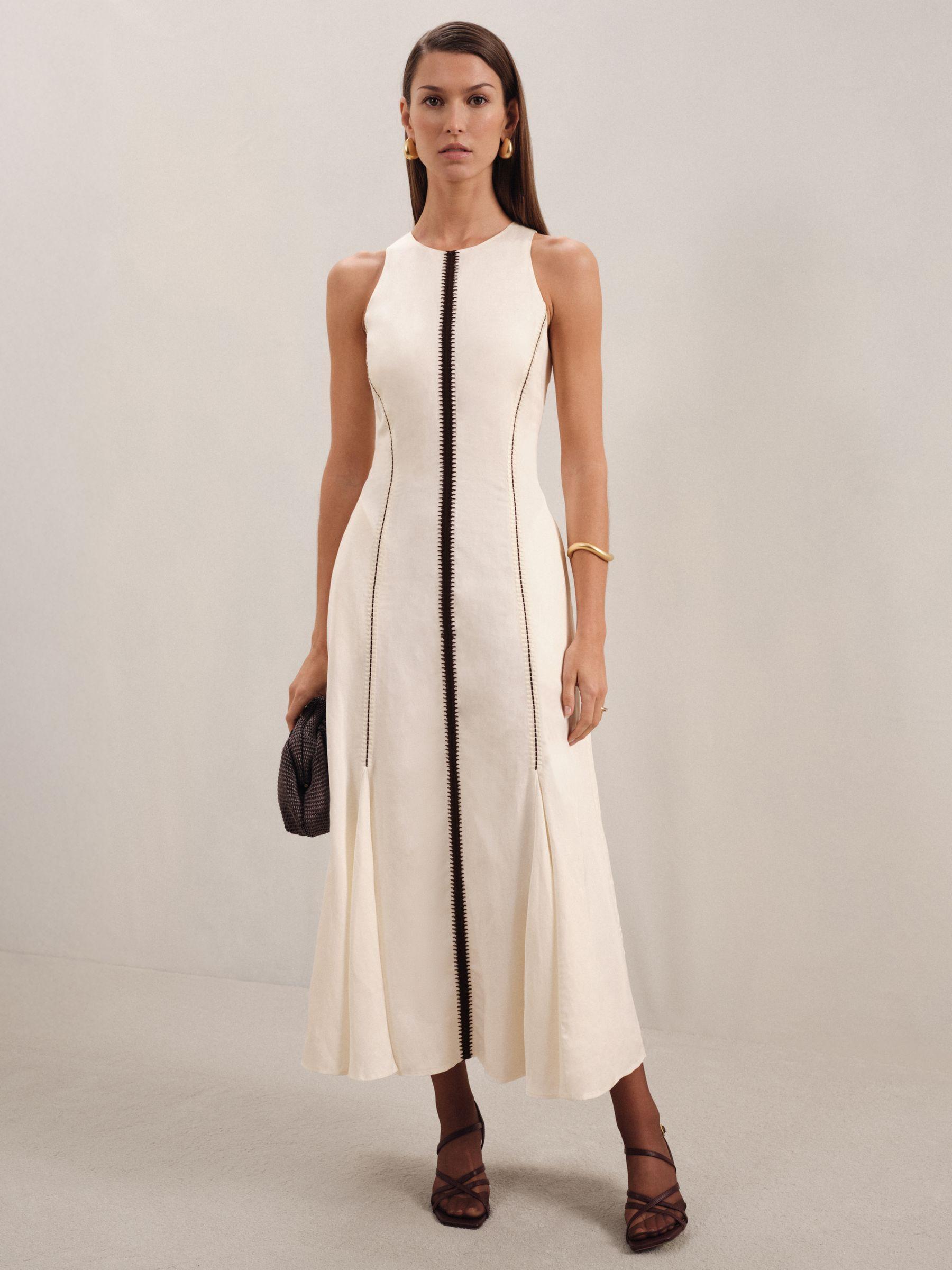 Petite Poplin Belted Split Midi Dress in Ivory Product Image