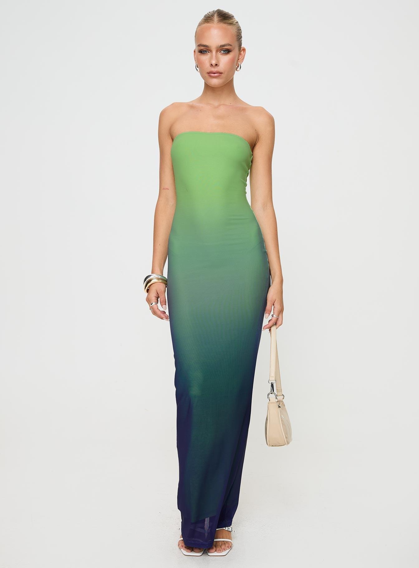 Stolen Love Strapless Maxi Dress Blue / Green Ombre Product Image