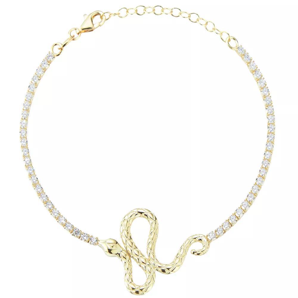 Sunkissed Sterling 14k Gold over Silver CZ Snake Tennis Bracelet, Women's, Size: 7", Gold Tone Product Image
