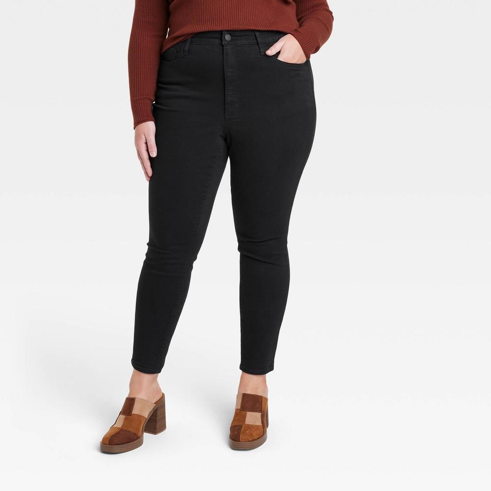 Women's High-Rise Skinny Jeans - Universal Thread™ Black Wash 12 Short: Midweight , Ankle Length Product Image