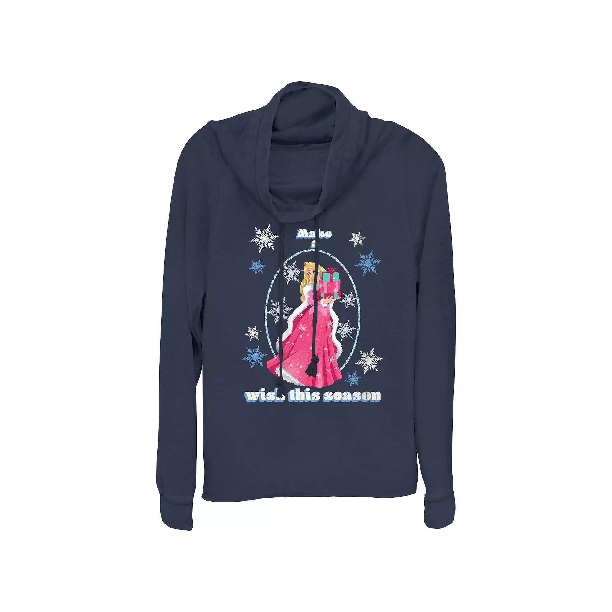 Disney Princess Sleeping Beauty Aurora Make A Wish This Season Womens Cowlneck Graphic Lightweight Long Sleeve Blue Product Image