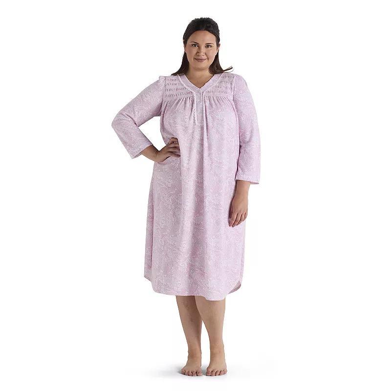 Plus Size Miss Elaine Essentials Honeycomb Long Gown, Womens Blue Paisley Product Image