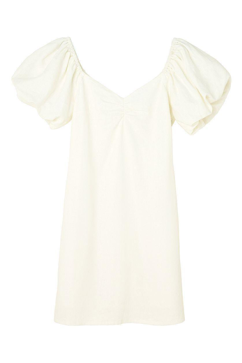 Linen Blend Puff Shoulder Mini Dress Product Image