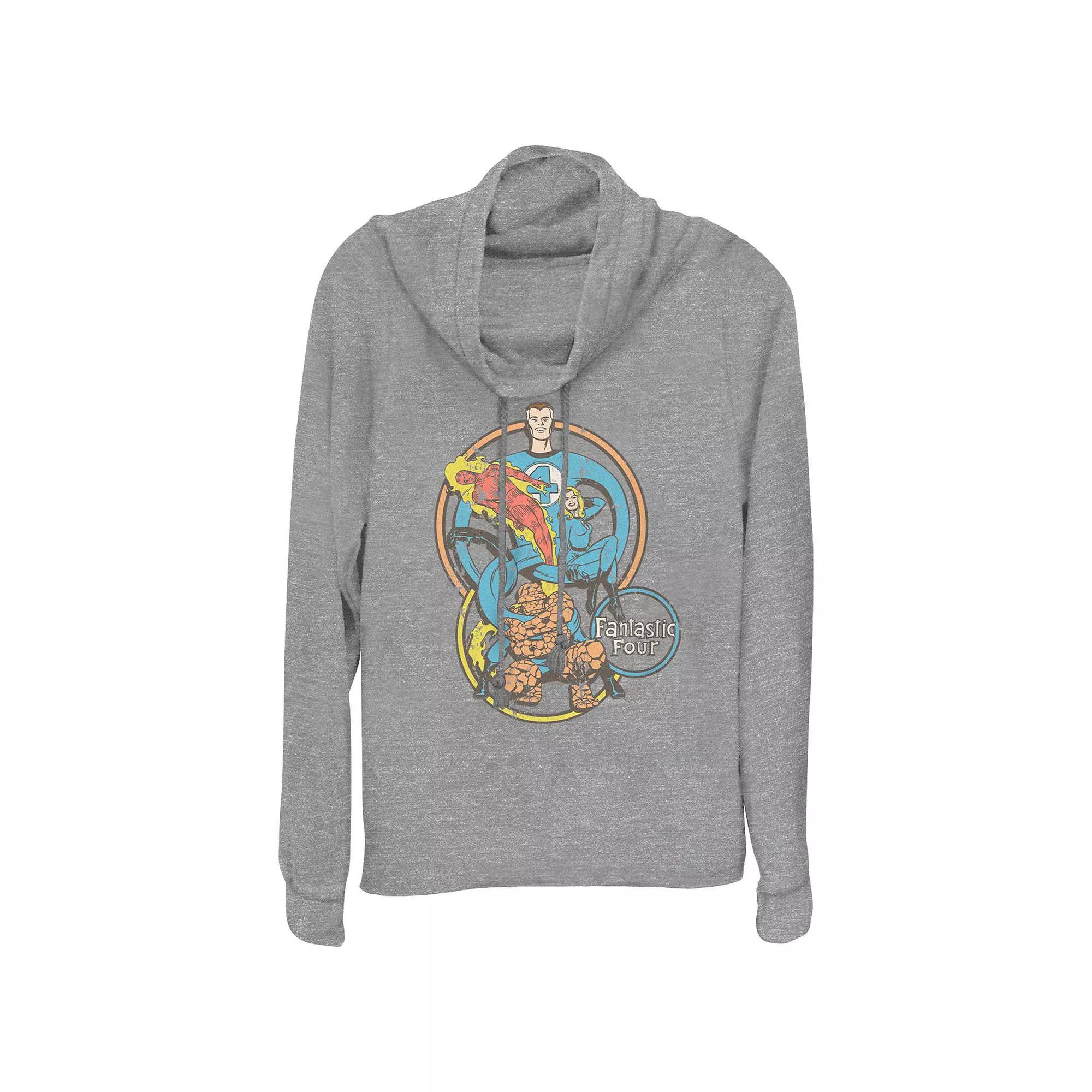 Women's Marvel Fantastic Four Super Hoops Cowlneck Graphic Lightweight Long Sleeve, Size: Small, Gray Grey Product Image