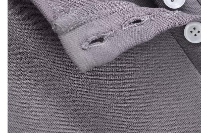 Long-Sleeve Henley Plain Maxi A-Line Dress Product Image