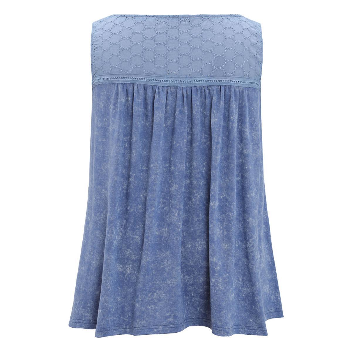 Plus Size Solid Plicated Detail Crochet Lace Tank Top Women Stone Elegant Gathered Round Neck Dailywear Tank Tops Camis BloomChic 10/M Product Image