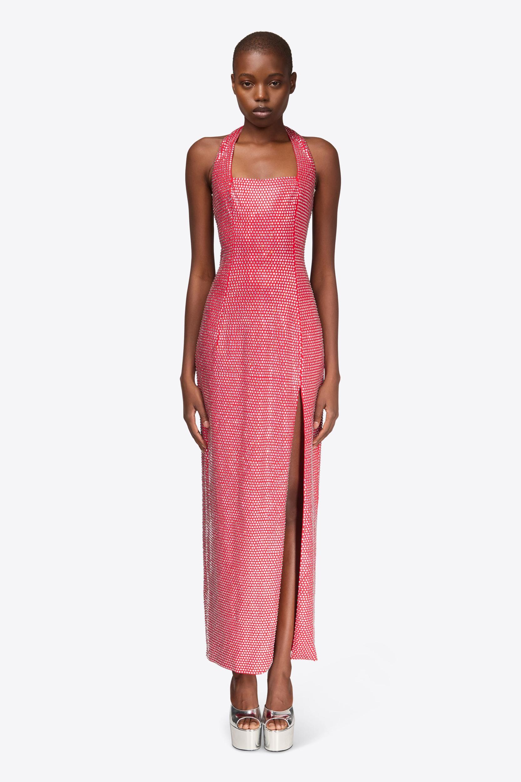 Crystal Embellished Halter Slit Gown Product Image